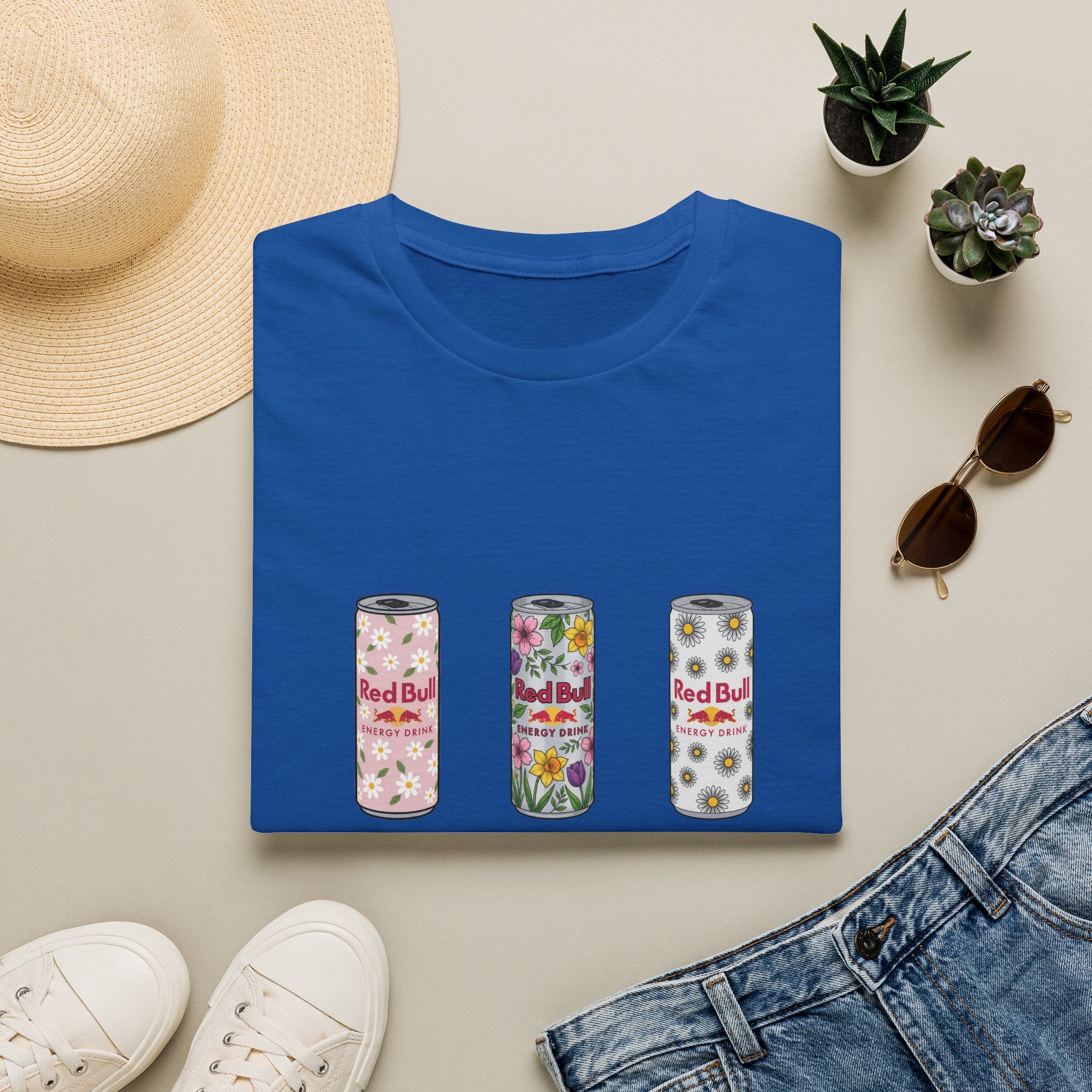 Floral Energy Drink Can T-Shirt — Vintage Flower Red Bull Design