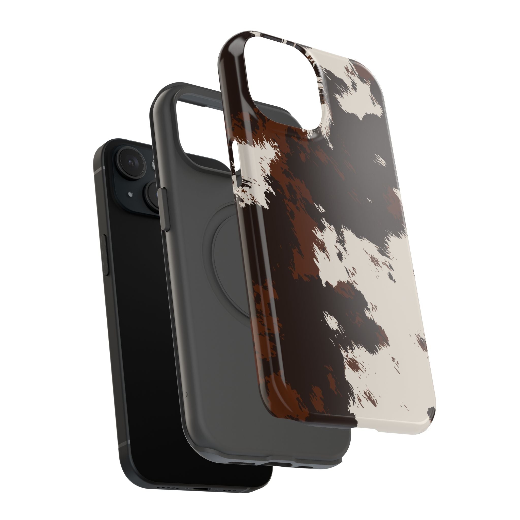 Cowhide Print Impact Phone Case — Brown & Cream Protective Cover