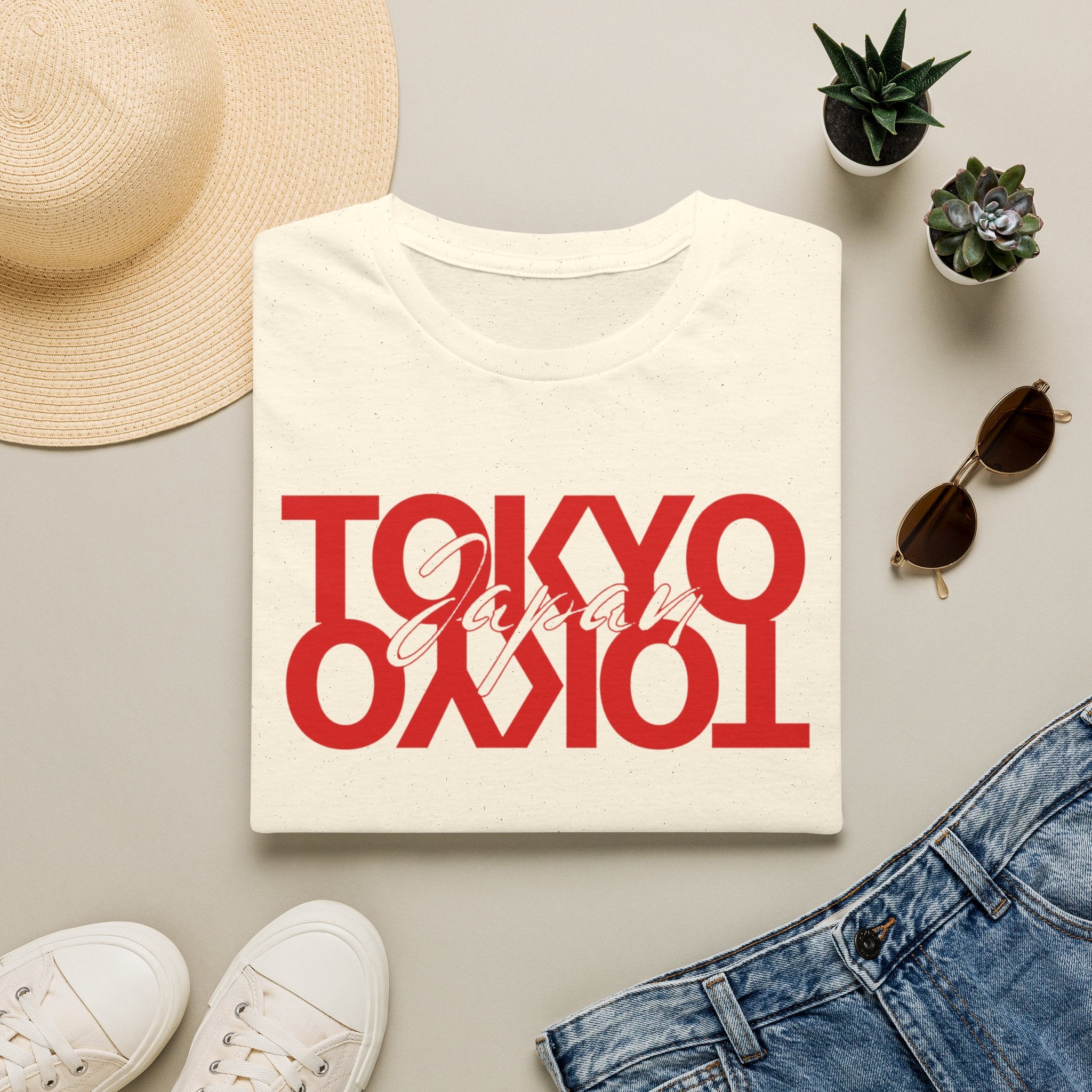 Tokyo Floral T-Shirt — Mirrored Red Logo "Tokyo" Graphic Tee