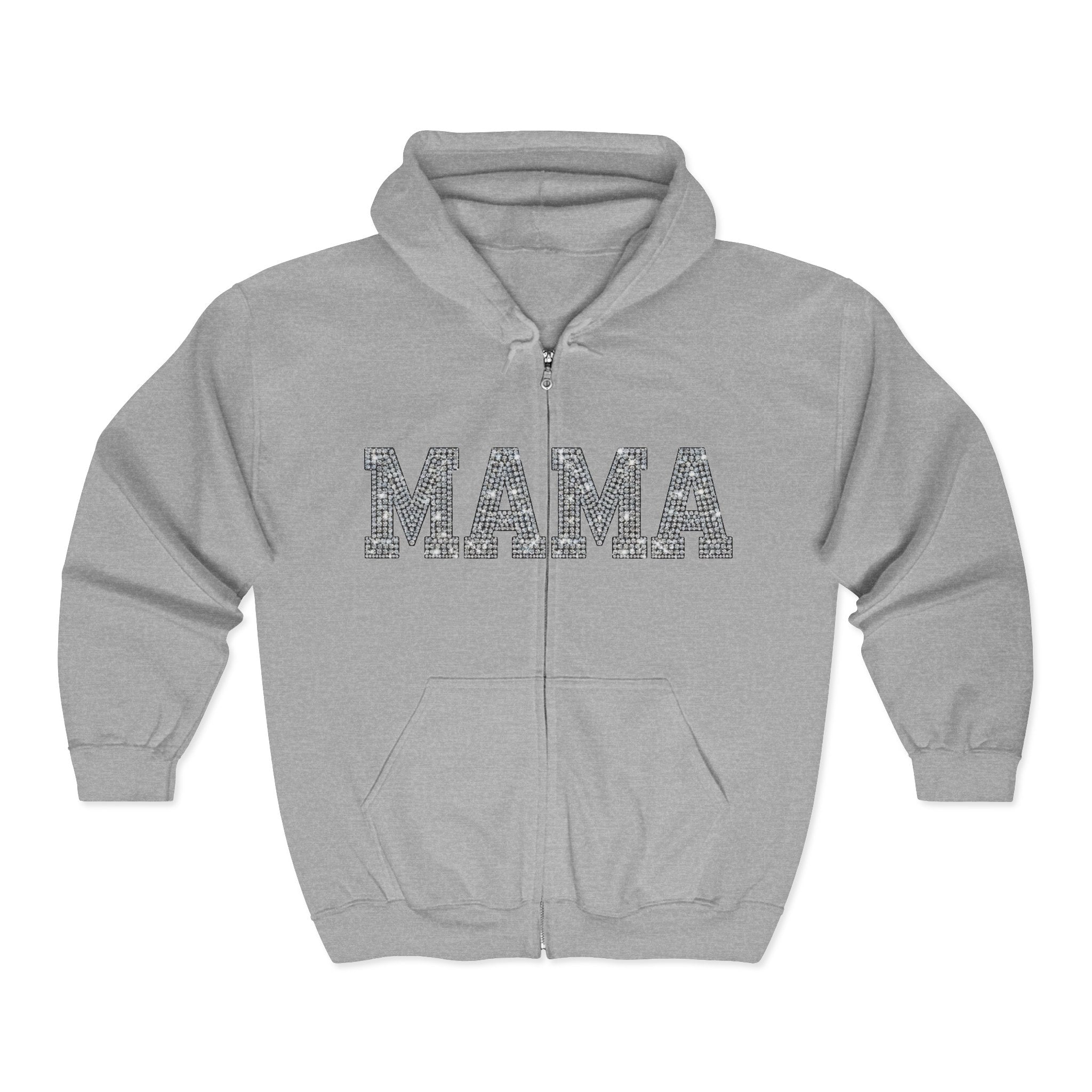 Mama Glitter Zip Hoodie — ‘MAMA’ Sparkle Full-Zip Sweatshirt for Moms