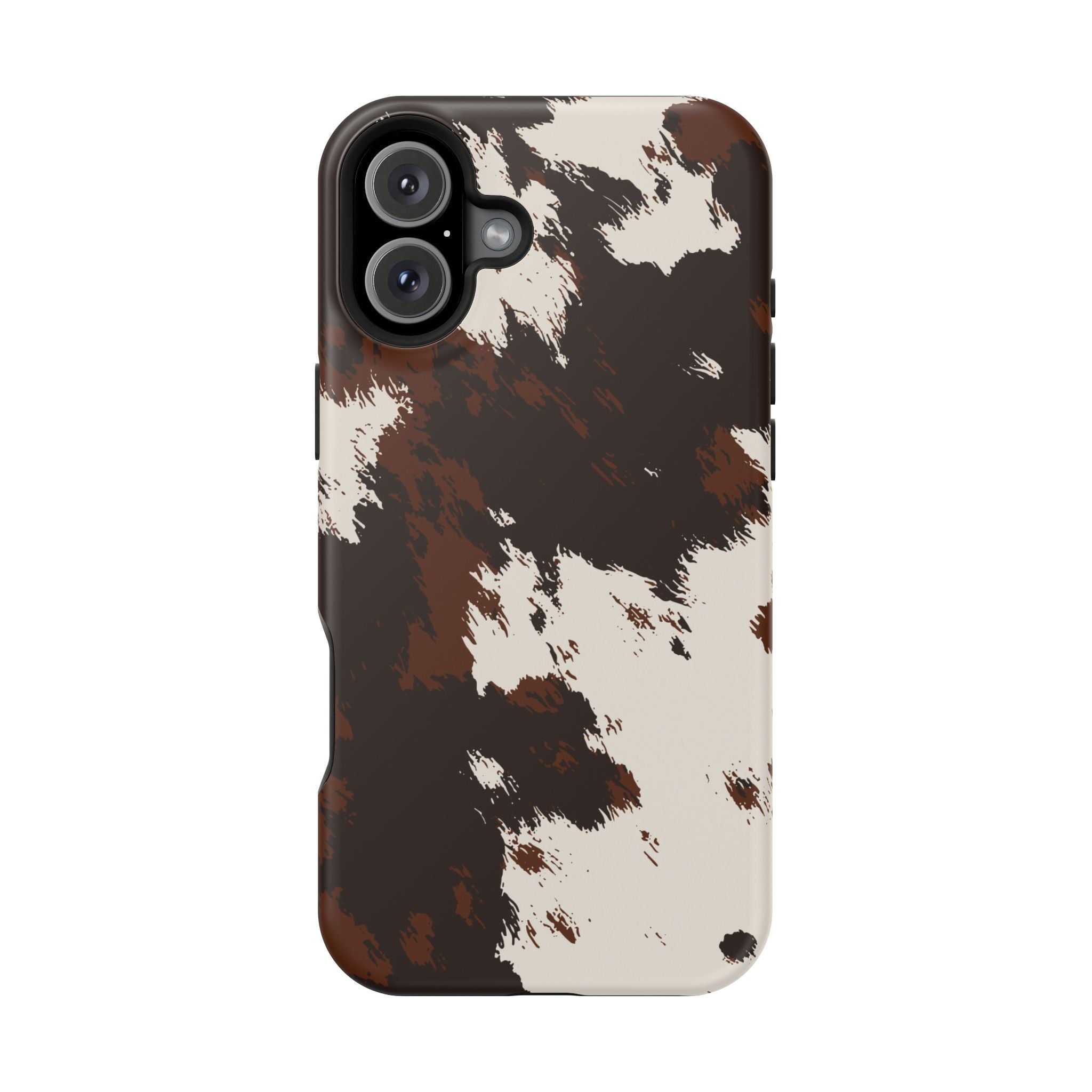 Cowhide Print Impact Phone Case — Brown & Cream Protective Cover