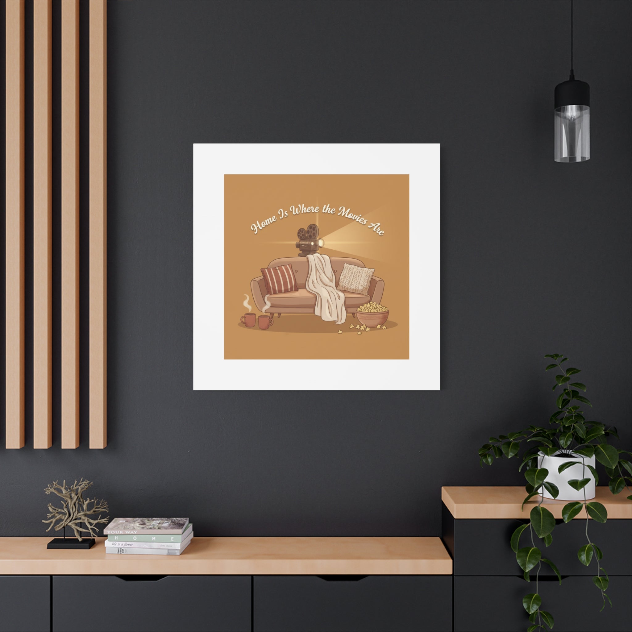 Home Is Where the Movies Are Canvas | cozy night art, home cinema decor