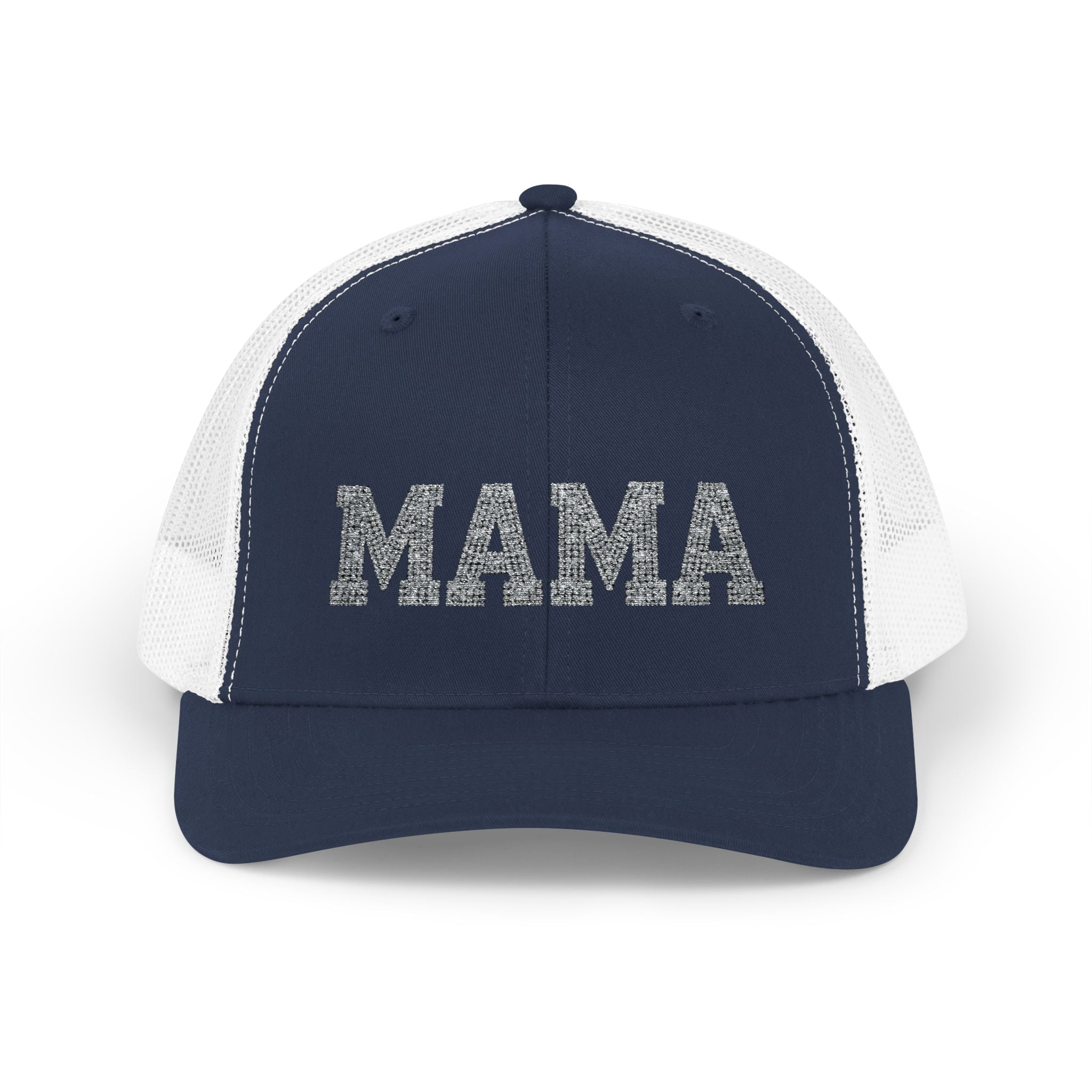 Mama Snapback Trucker Cap — Glitter Script "MAMA" Mesh Back Hat for Moms, Mother's Day Gift