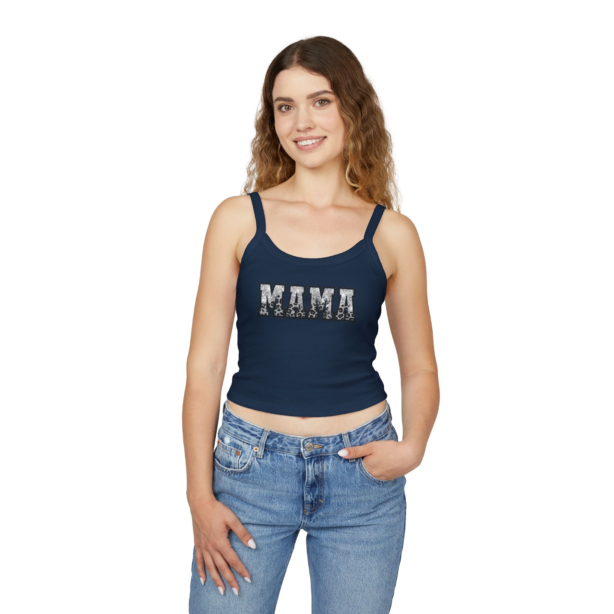 Mama Floral Crop Tank — Women's Spaghetti Strap 'MAMA' Graphic