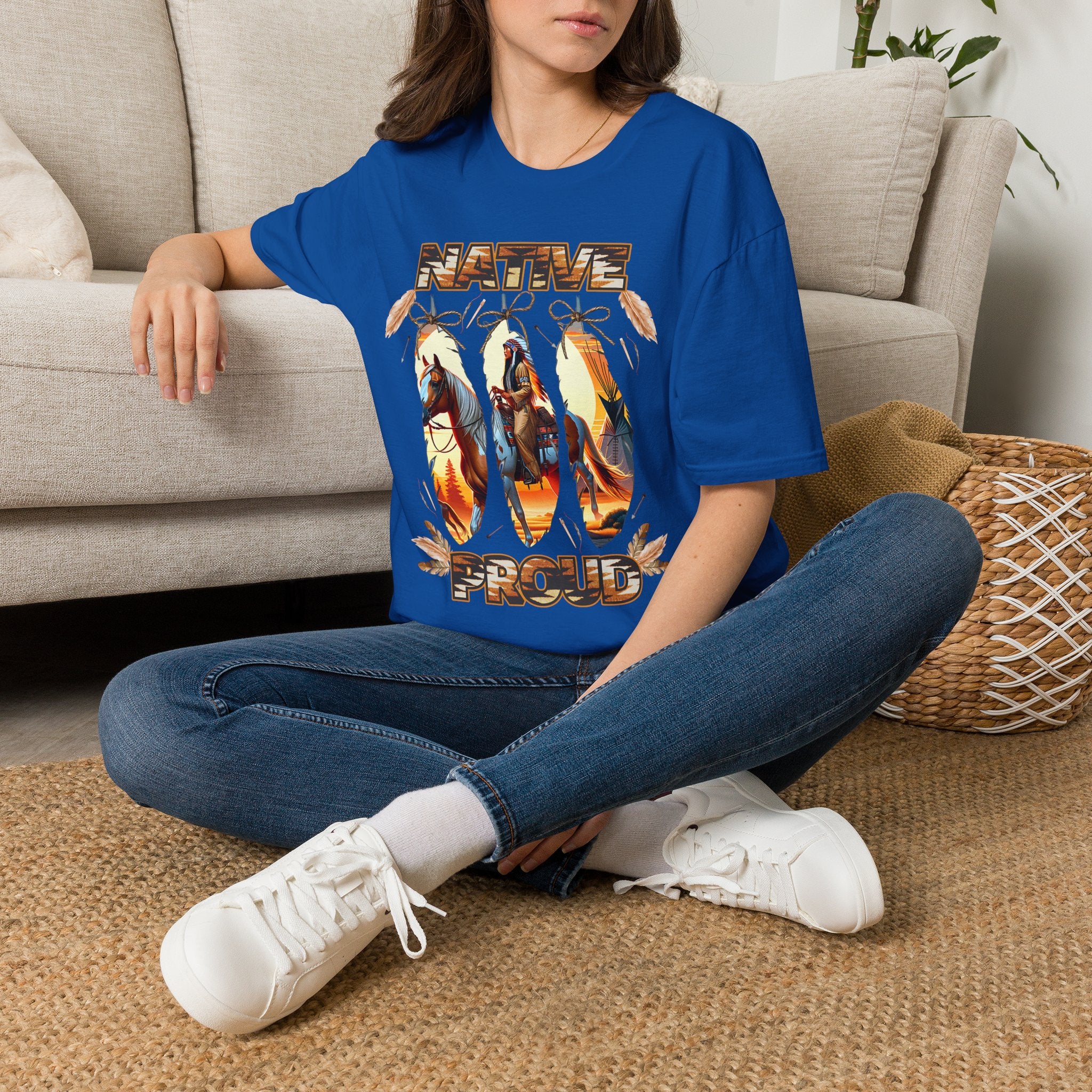 Native Proud T-Shirt — Tribal Feather Graphic Tee