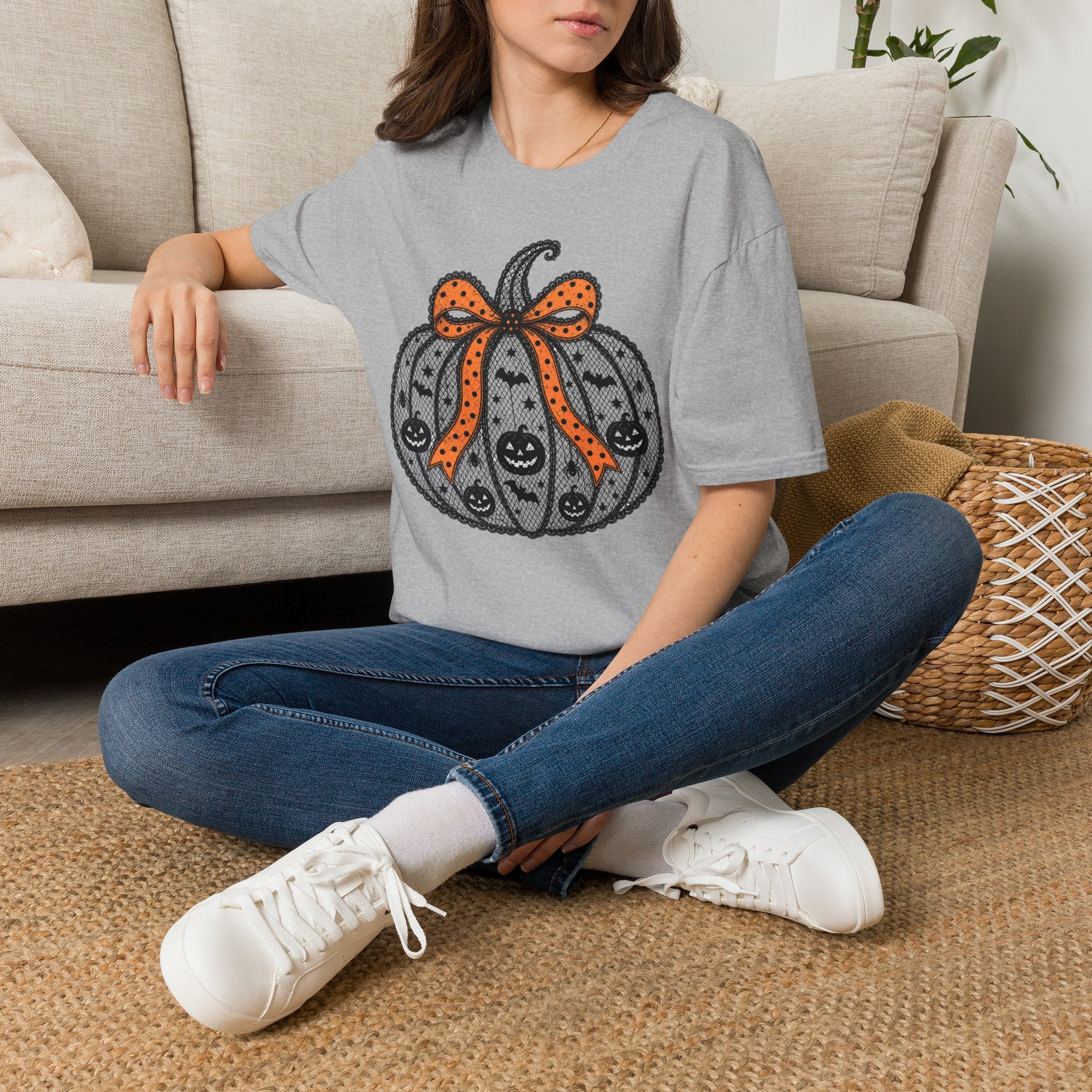 Halloween Pumpkin Bow T-Shirt — Cute Orange Polka Dot Pumpkin Tee