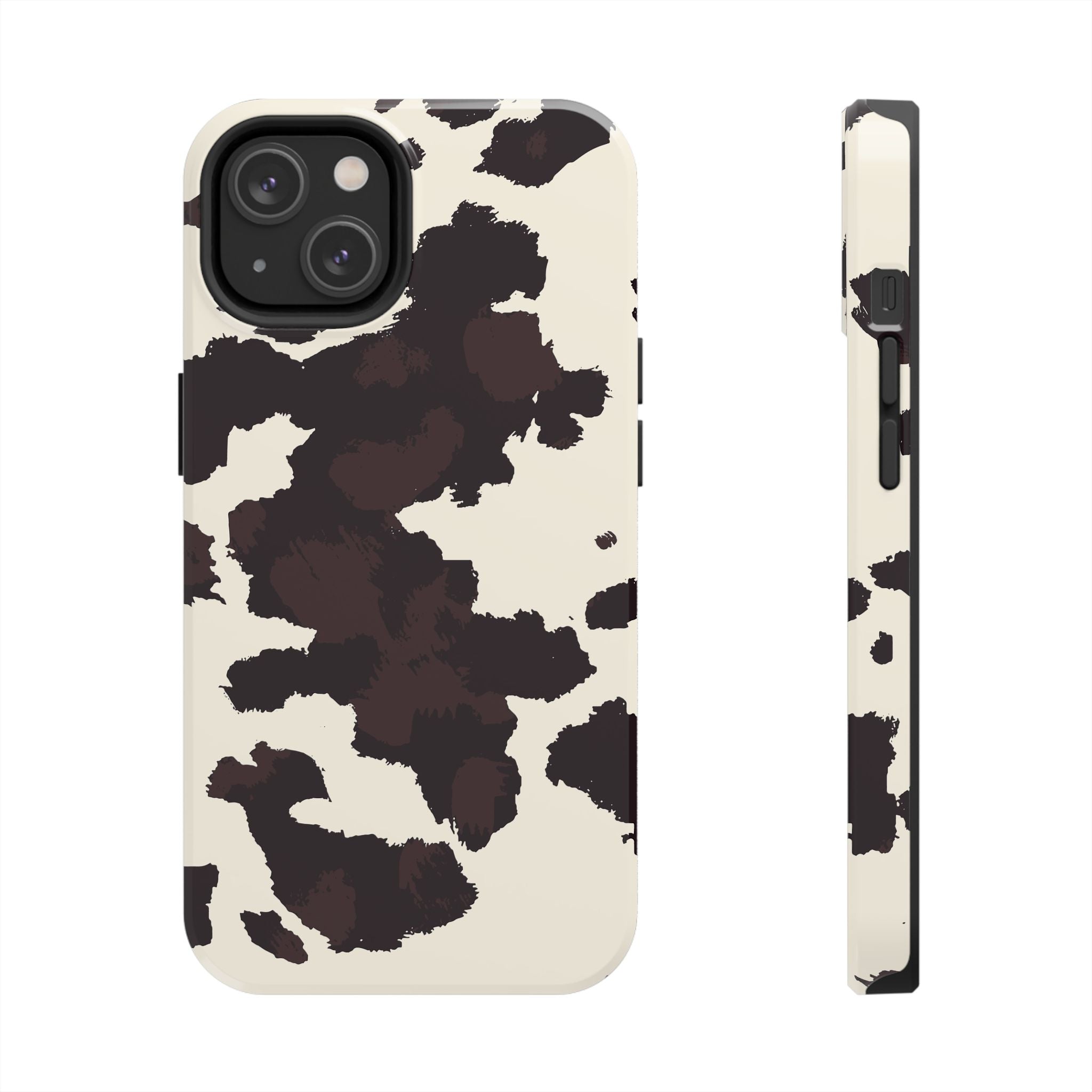 Cow Print Tough Phone Case — Brown Cream Protective Phone Cover