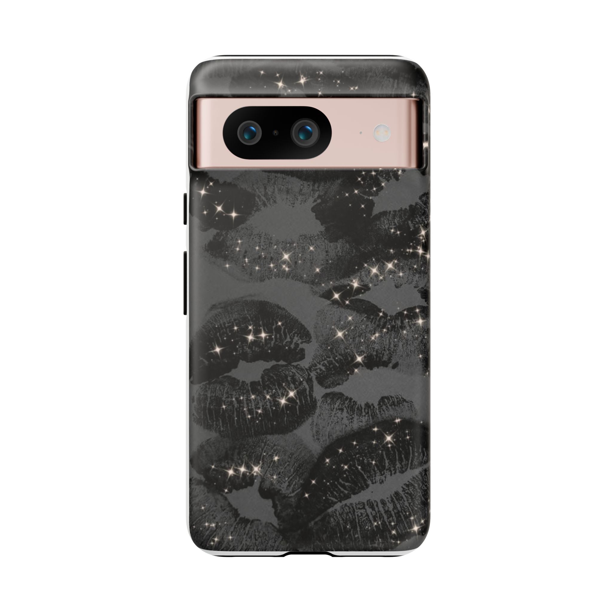 Black Glitter Kiss Phone Case — Sparkling Lip Print Protective Cover