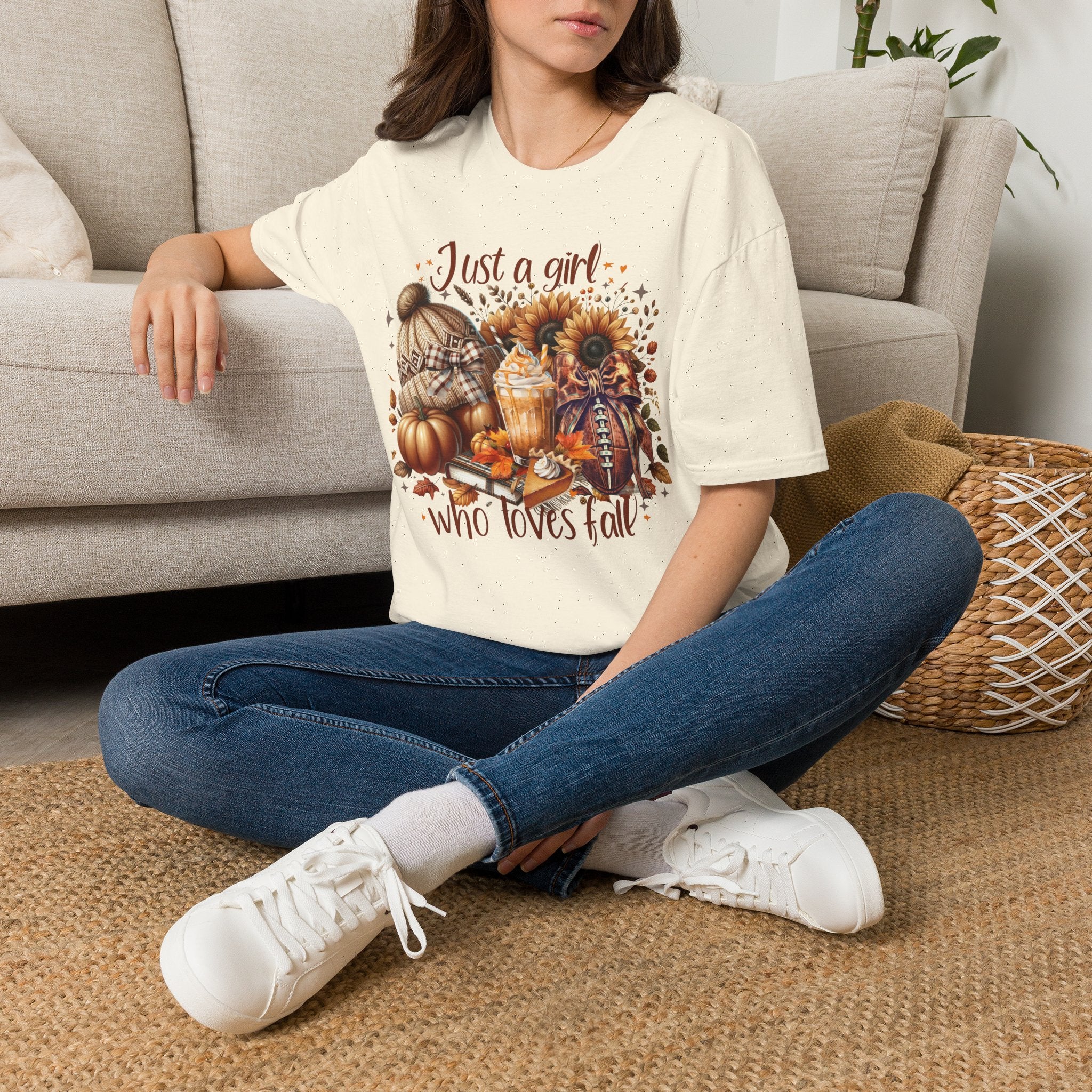 Fall Girl T-Shirt — "Just a girl who loves fall" Pumpkin Sunflower Tee