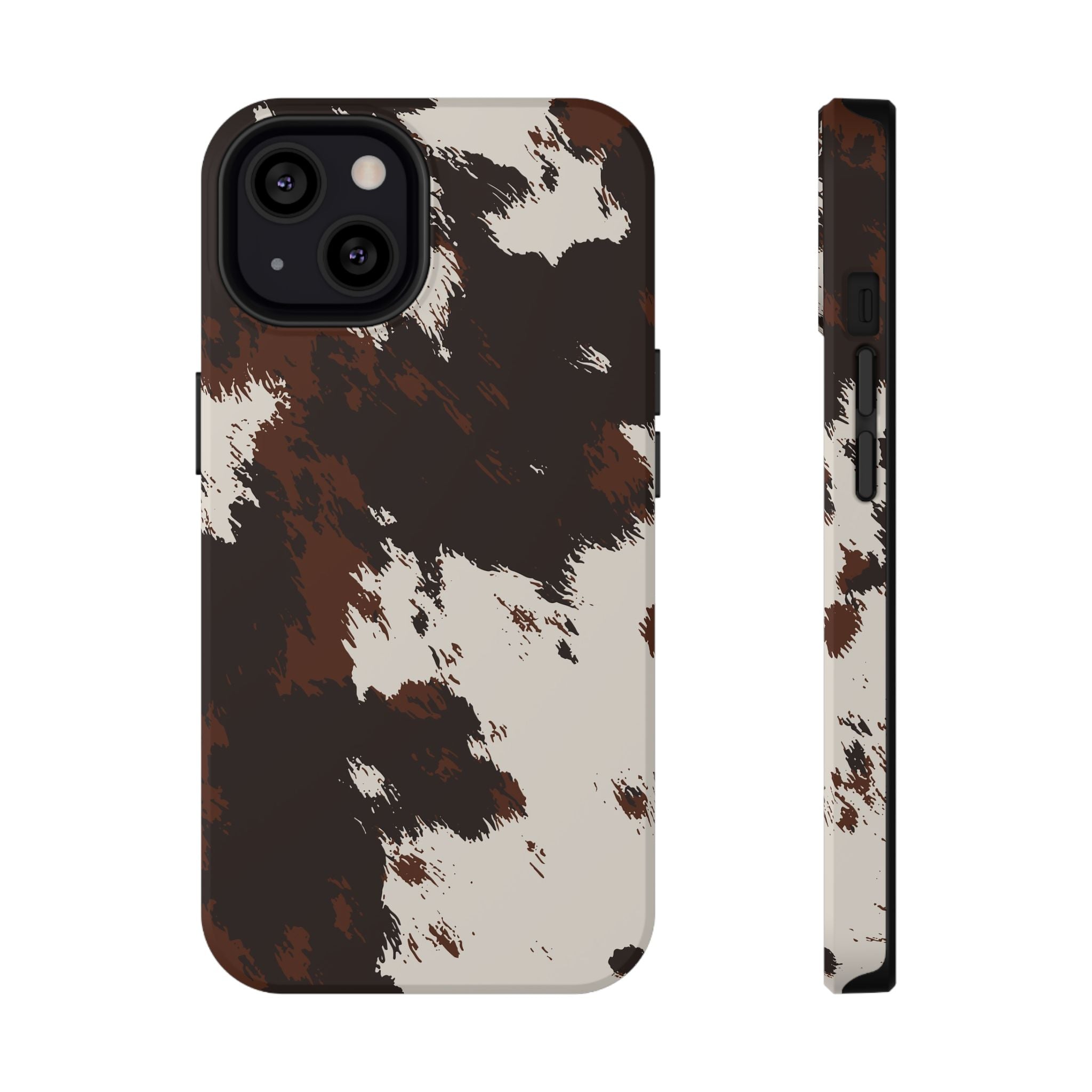 Cowhide Print Impact Phone Case — Brown & Cream Protective Cover
