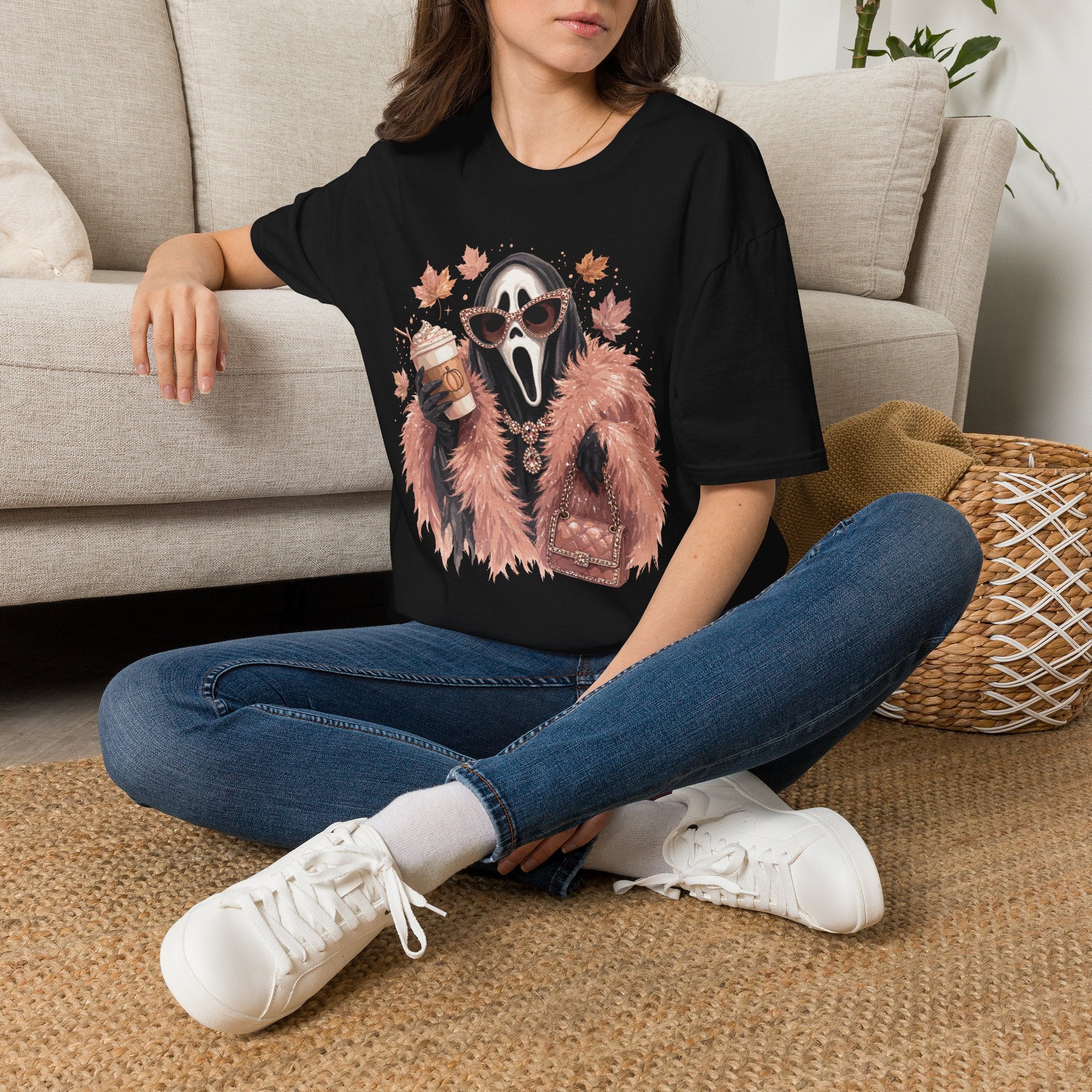 Cozy Scream Fall Tee — Glam Ghost with Pumpkin Spice Latte