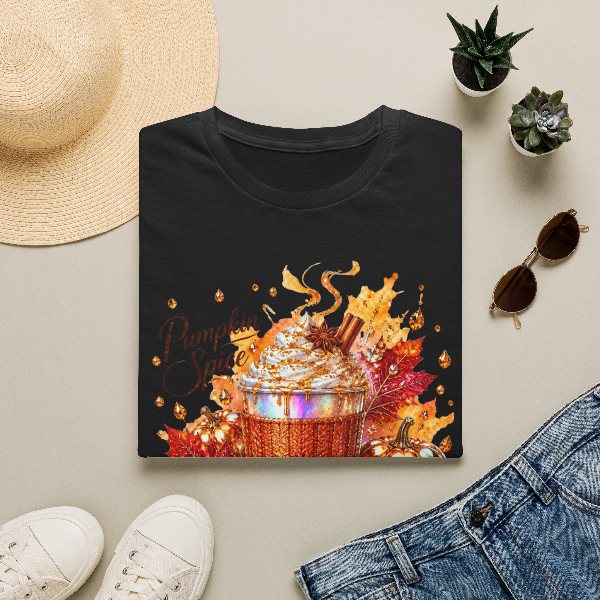 Pumpkin Spice Cup T-Shirt — Autumn Latte Fall Leaves Tee
