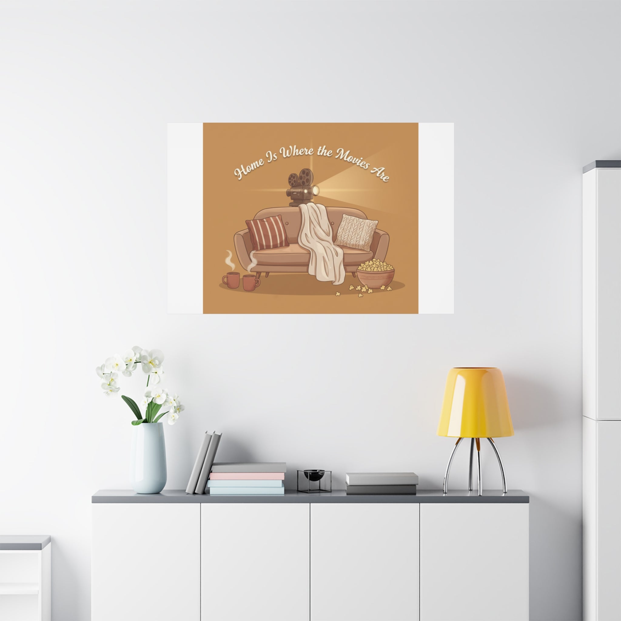 Home Is Where the Movies Are Canvas | cozy night art, home cinema decor
