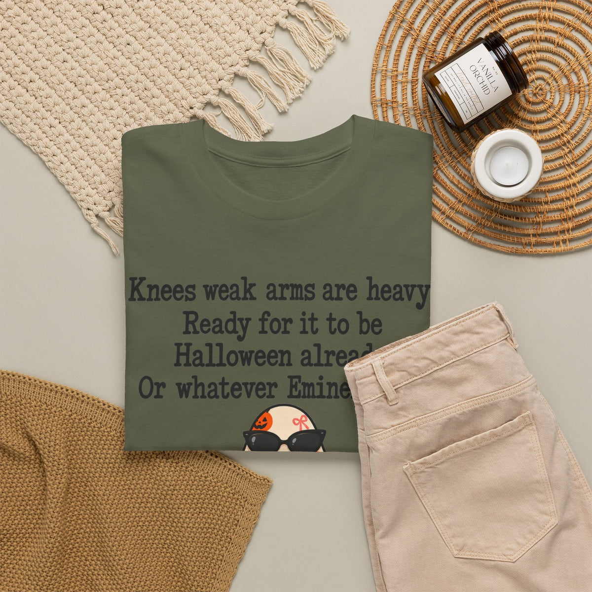 Funny Halloween Ghost T-Shirt — "Knees weak arms are heavy. Ready for it to be Halloween already. Or whatever Slim said."