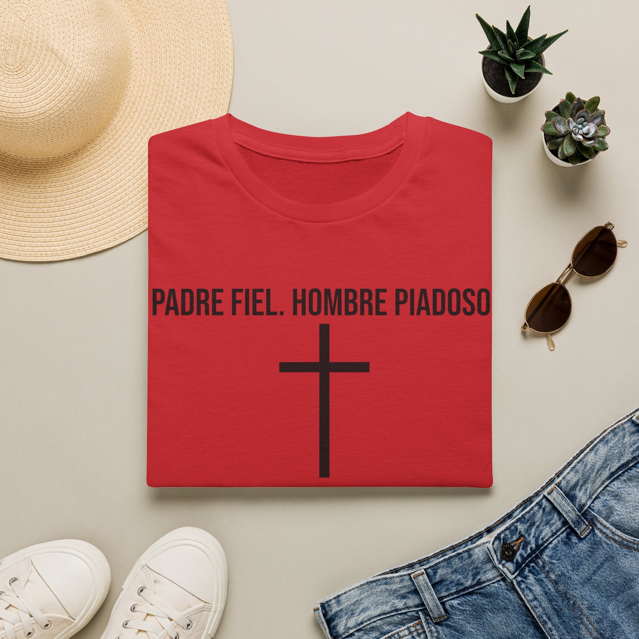 Padre Fiel, Hombre Piadoso T-Shirt — Spanish Christian Cross Tee