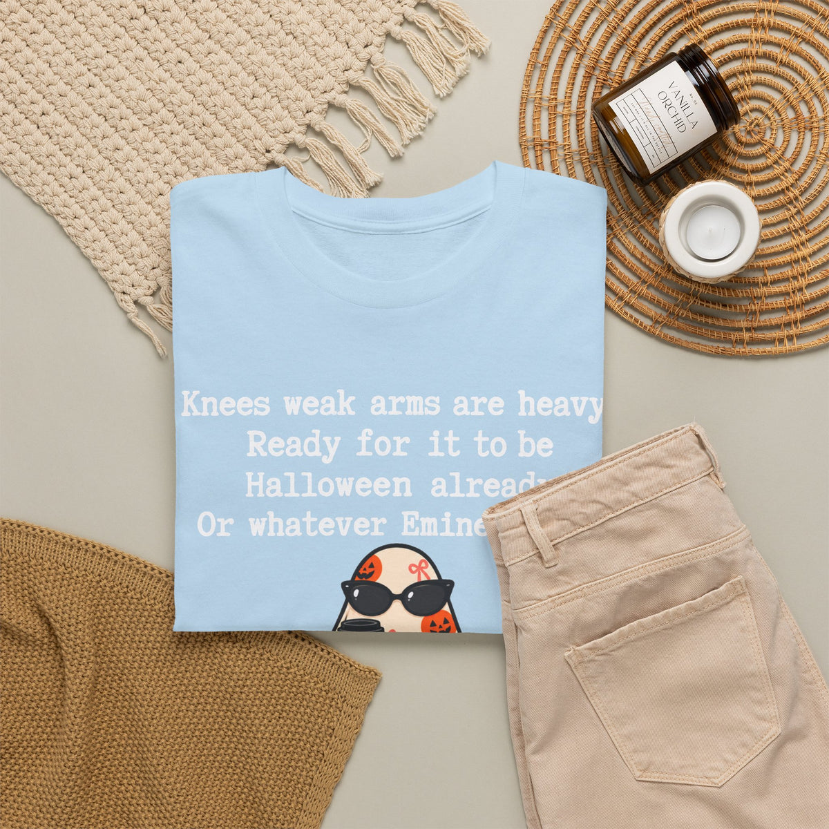 Funny Halloween Ghost T‑Shirt – "Knees Weak Arms Are Heavy" Pumpkin Ghost Tee