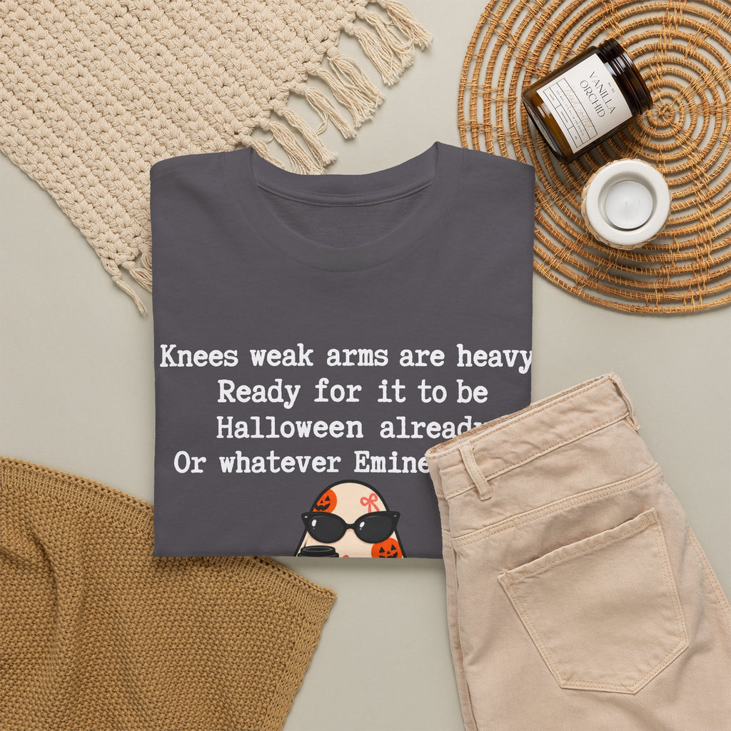 Funny Halloween Ghost T‑Shirt – "Knees Weak Arms Are Heavy" Pumpkin Ghost Tee