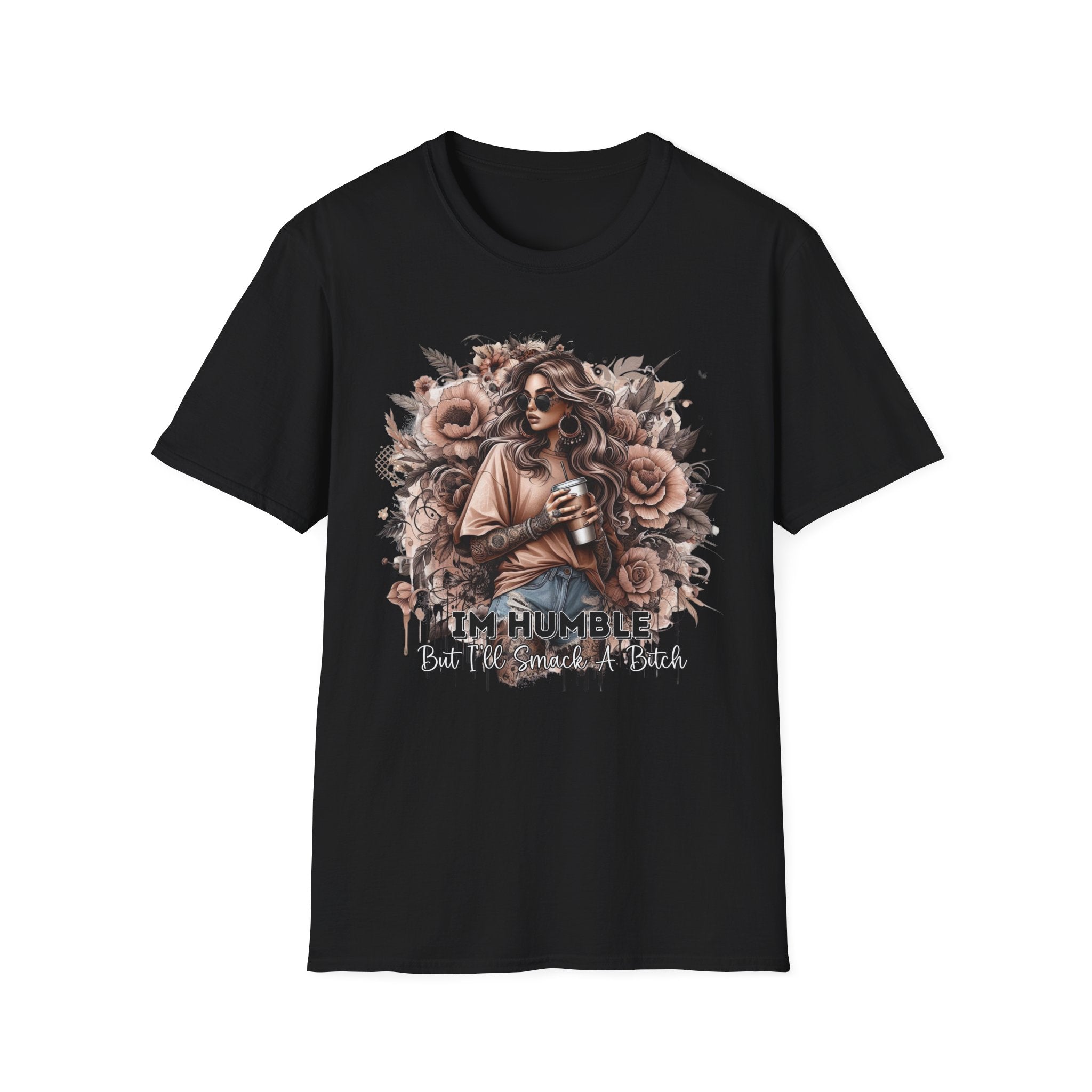 Graphic T-Shirt - 'Stay Humble' Floral Girl Vintage Coffee Tee