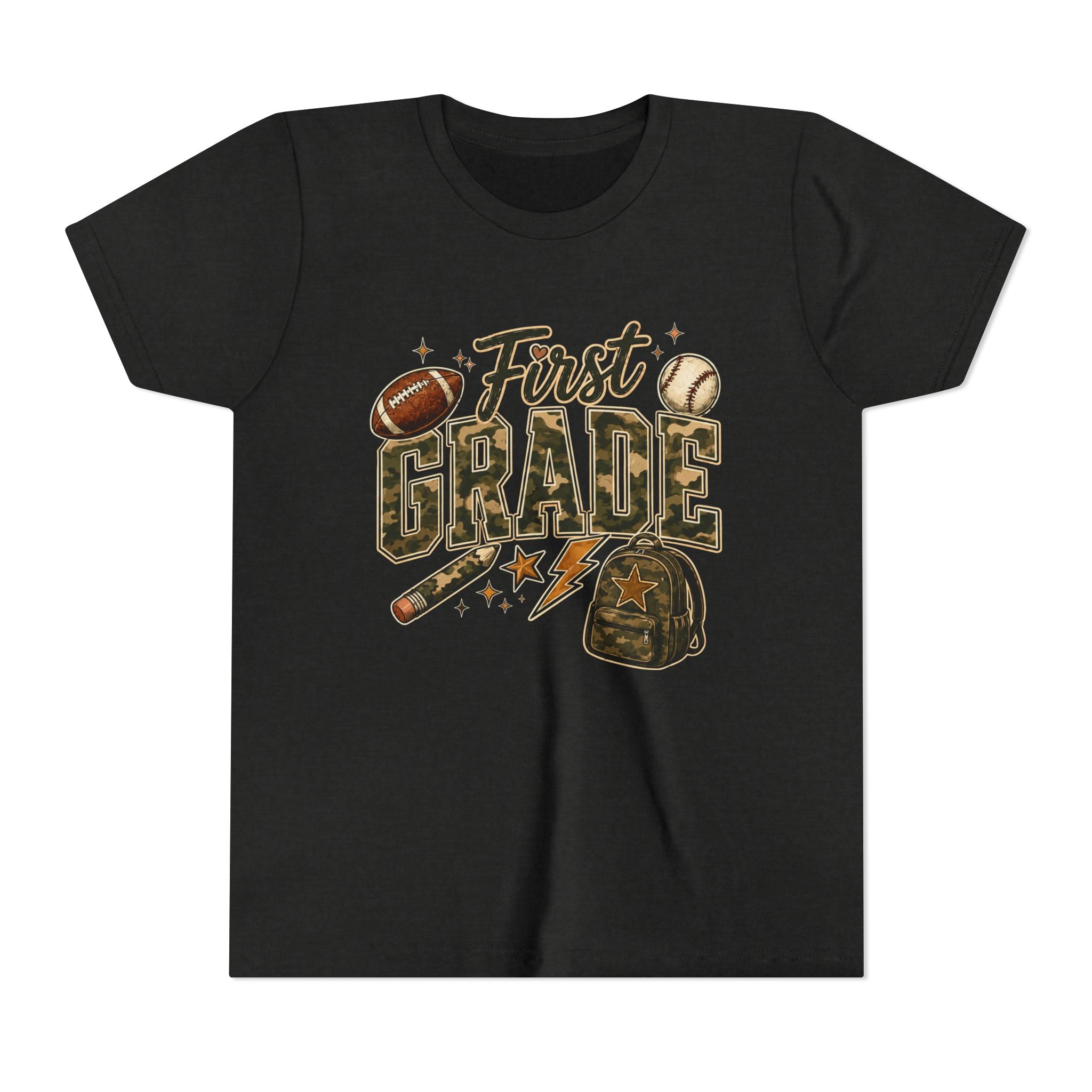 First Grade Kids T‑Shirt — Back to School Sports Backpack Design