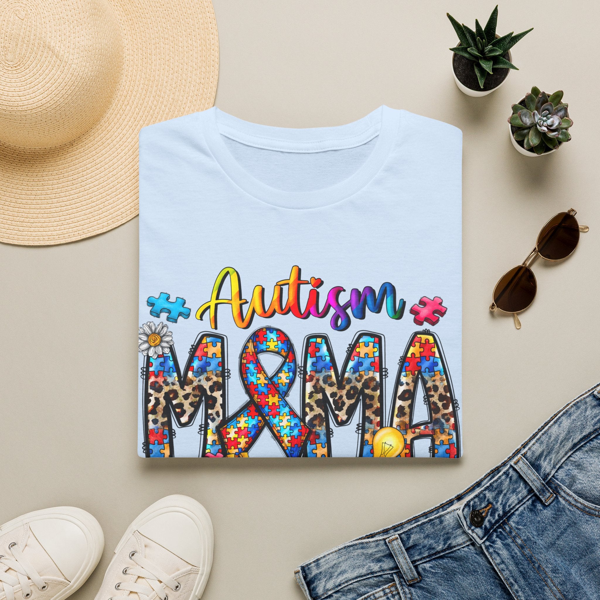 Autism Mama T-Shirt - Colorful Puzzle Ribbon Support Tee