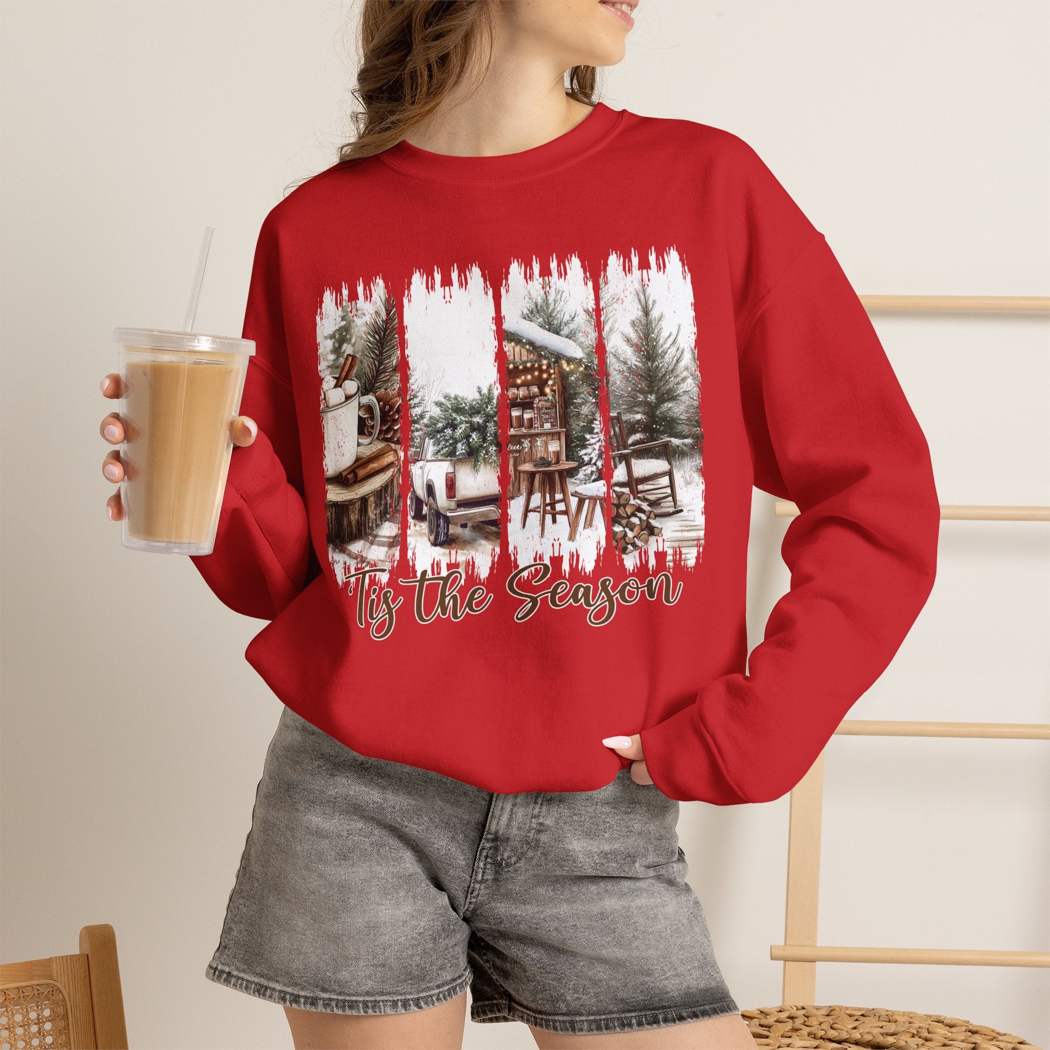 Holiday Cabin Crewneck Sweatshirt — 'Tis the Season Cozy Winter Pullover