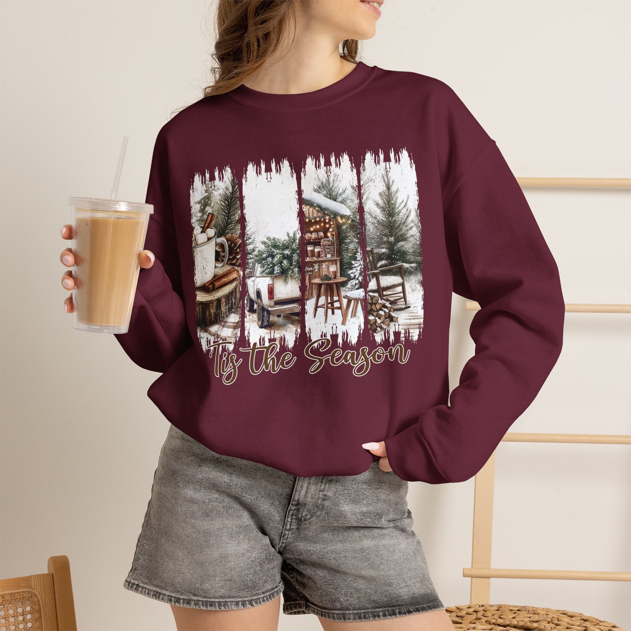 Holiday Cabin Crewneck Sweatshirt — 'Tis the Season Cozy Winter Pullover