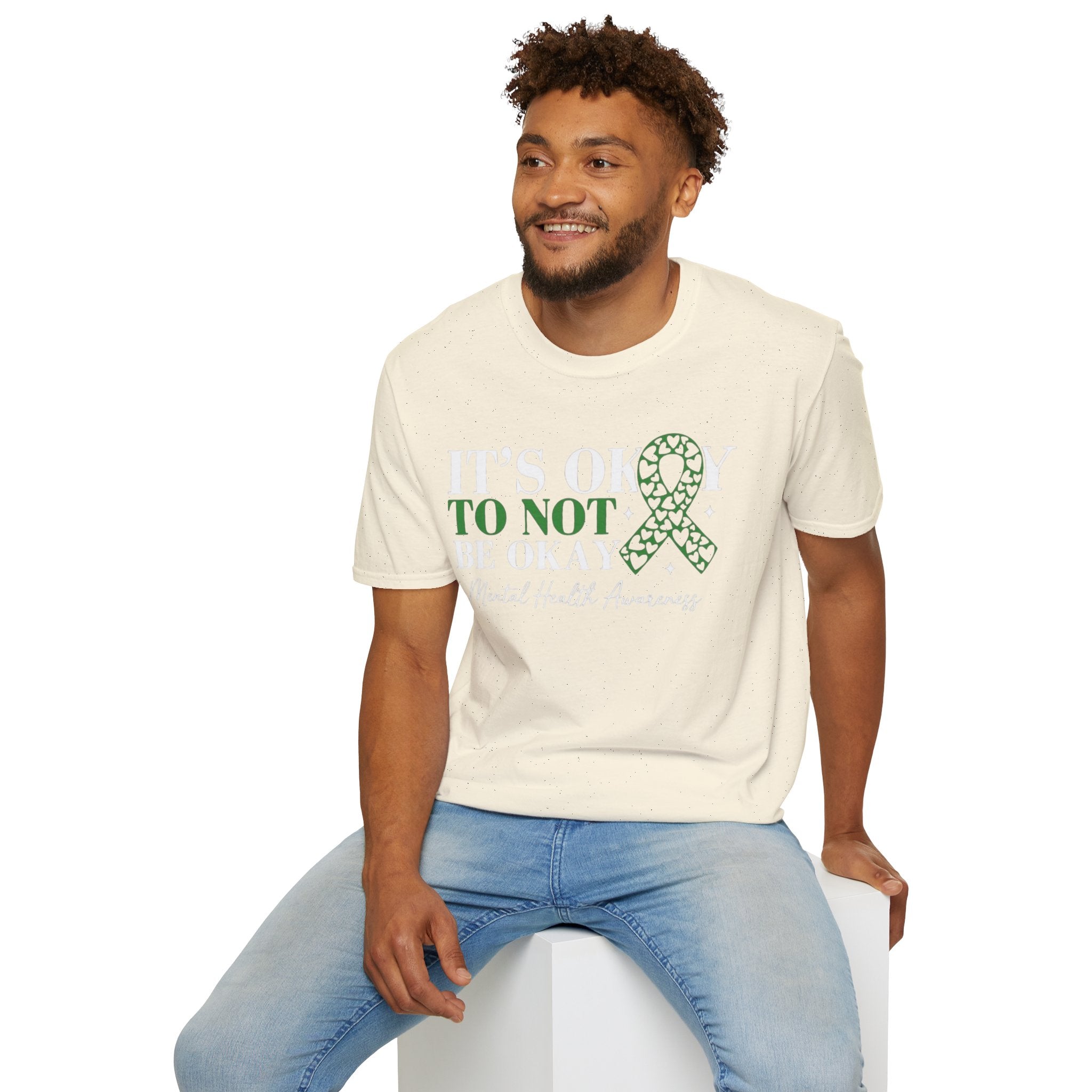 Mental Health Awareness T-Shirt — "It's Okay to Not Be Okay" with Green Ribbon