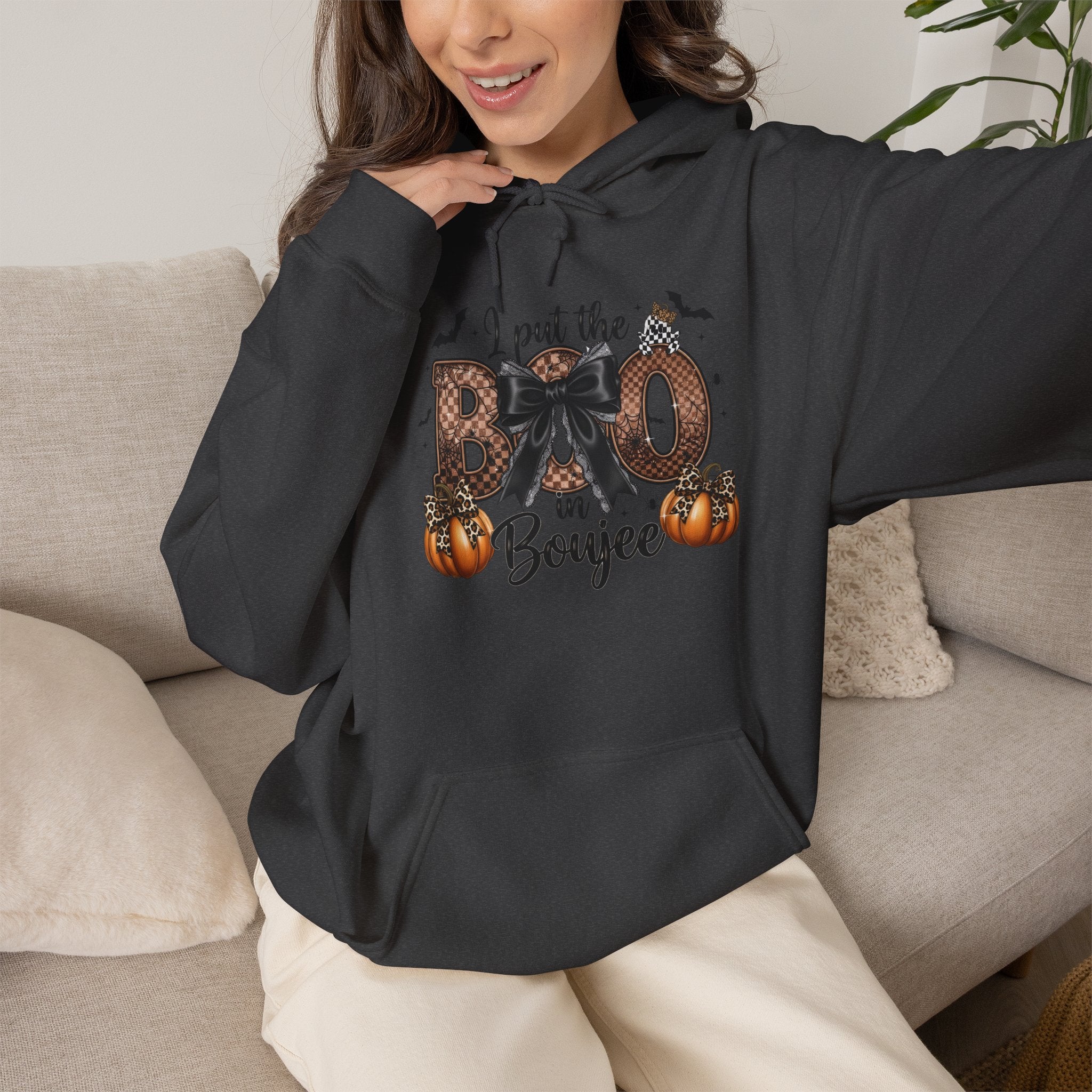 Halloween 'I Put the Boo in Boujee' Hoodie — Pumpkin Bat Spooky Chic Pullover
