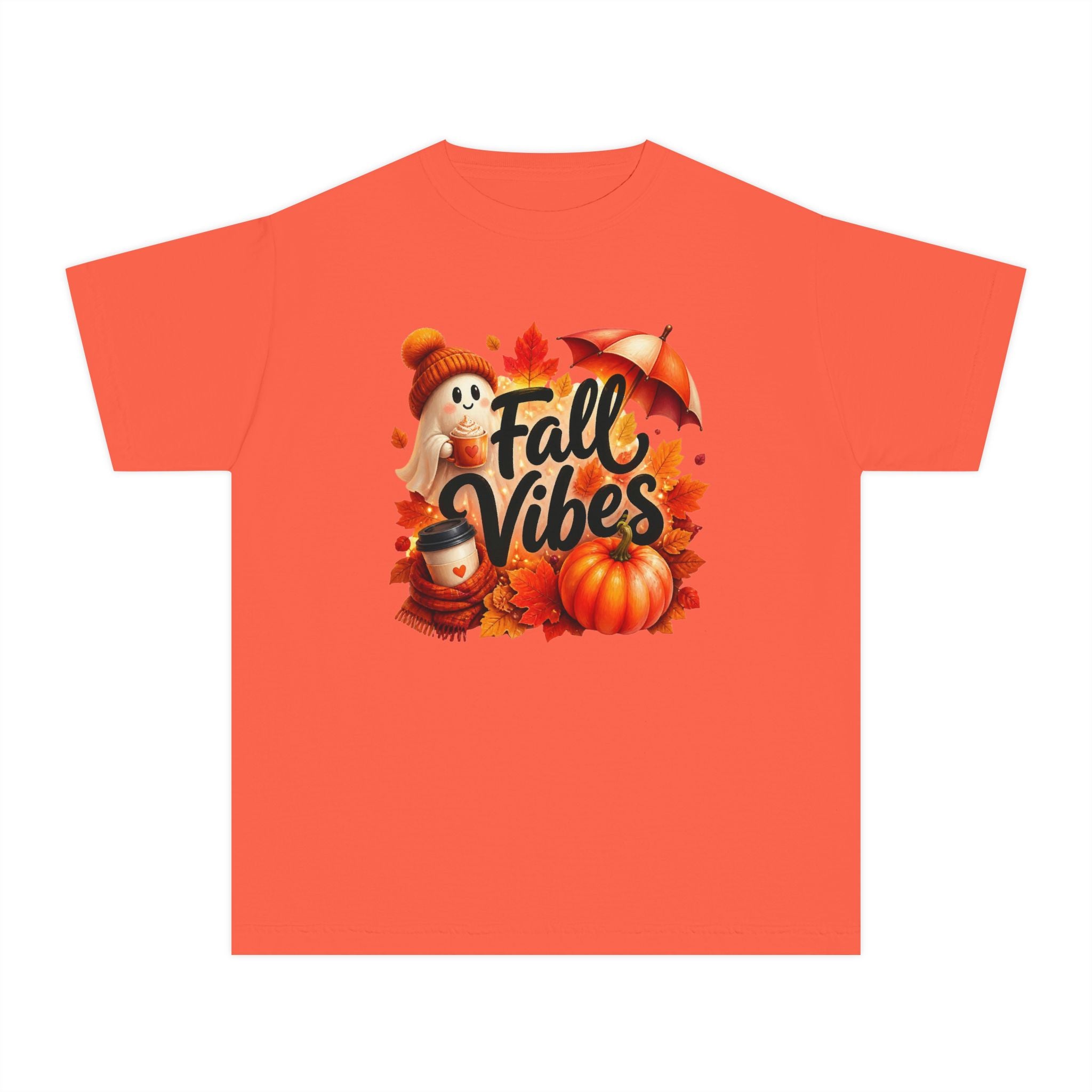 Fall Vibes Youth Tee — Cute Pumpkin, Leaves & Scarecrow Autumn Shirt