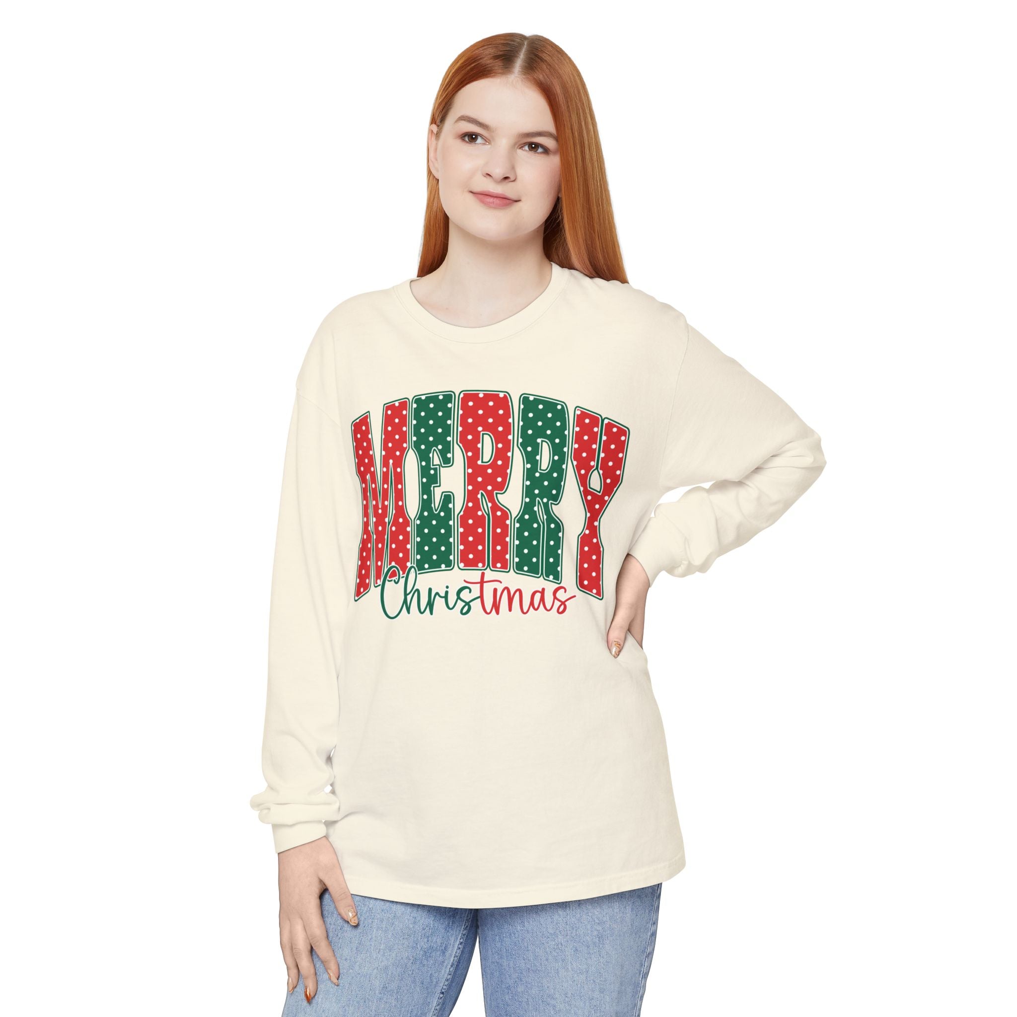 Merry Christmas Long Sleeve Tee — Festive Red & Green Holiday Shirt