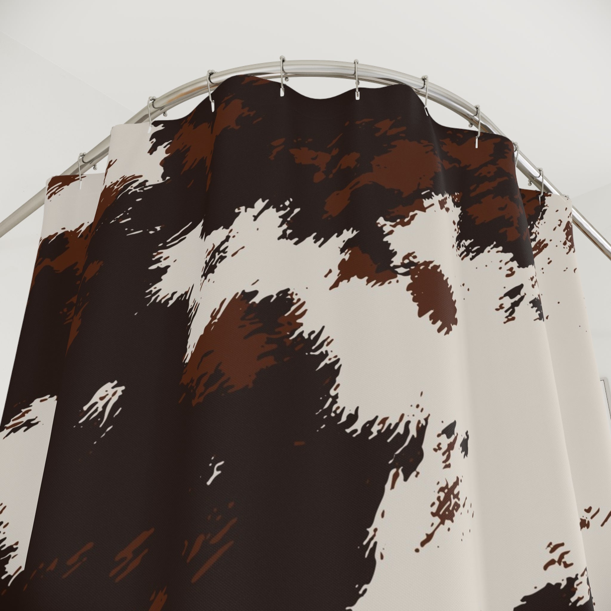 Cowhide Pattern Shower Curtain — Rustic Brown & White Bathroom Decor
