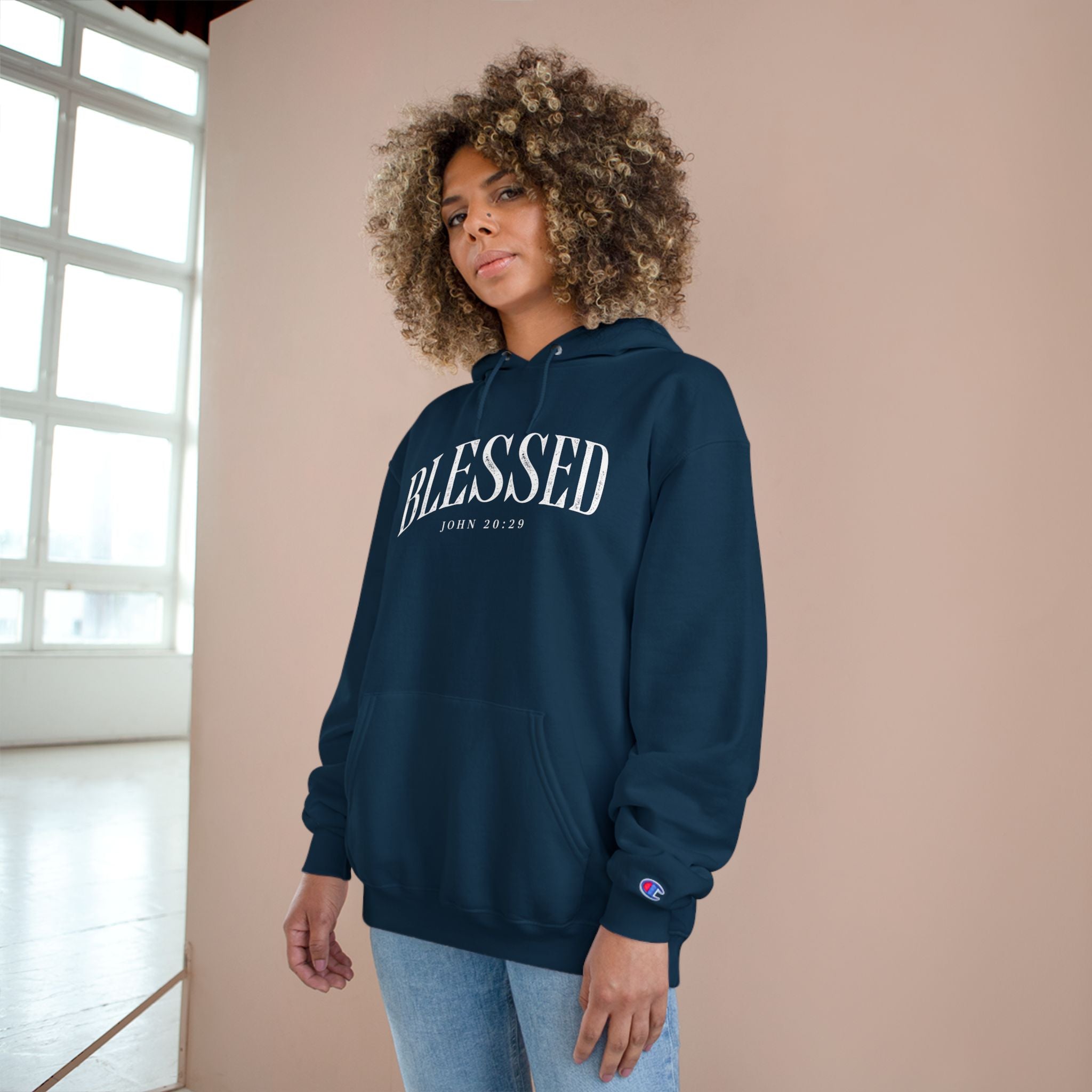 Blessed Champion Hoodie – Classic Grey Spiritual Comfort Sweatshirt