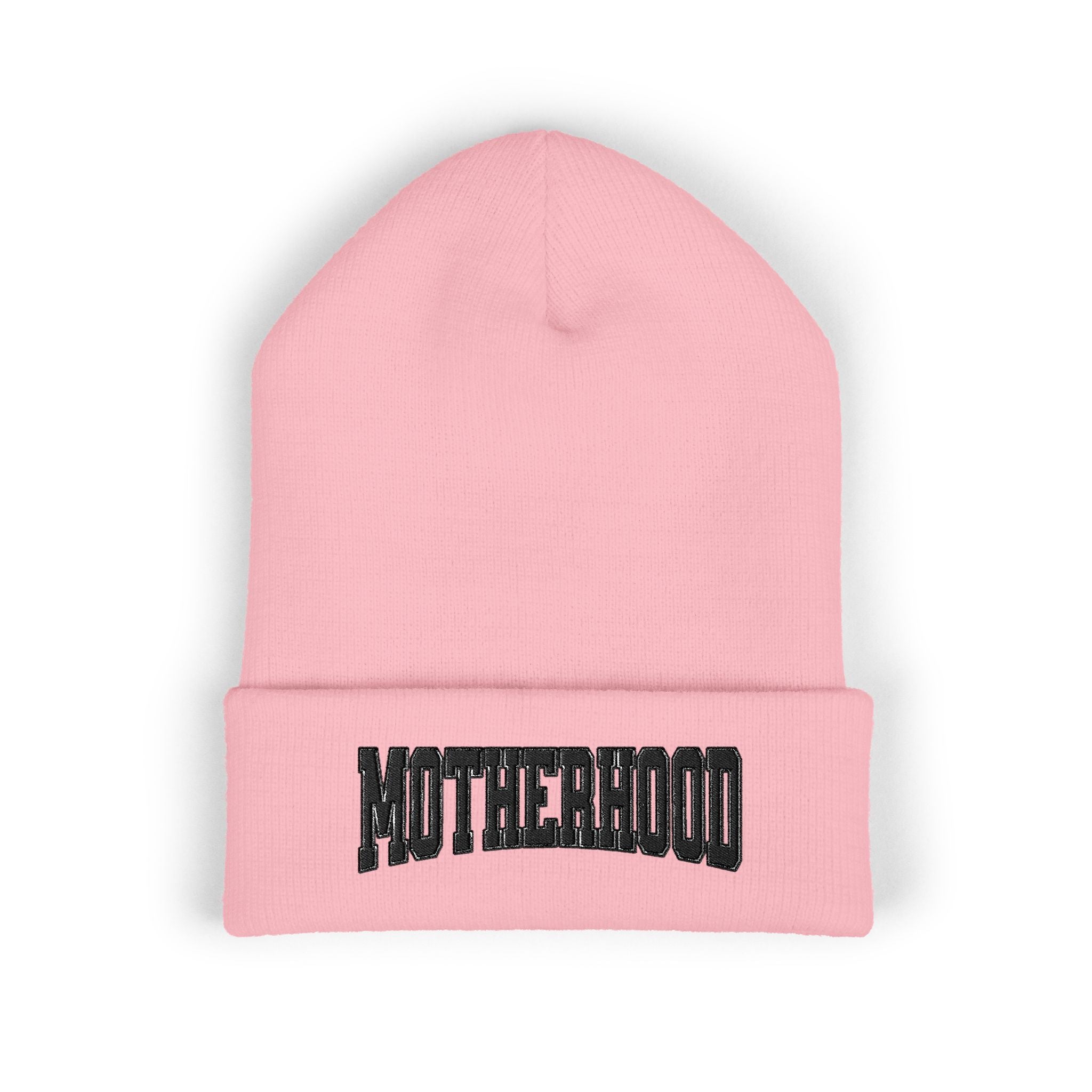 Motherhood Embroidered Cuffed Beanie — Cozy Mom Knit Hat