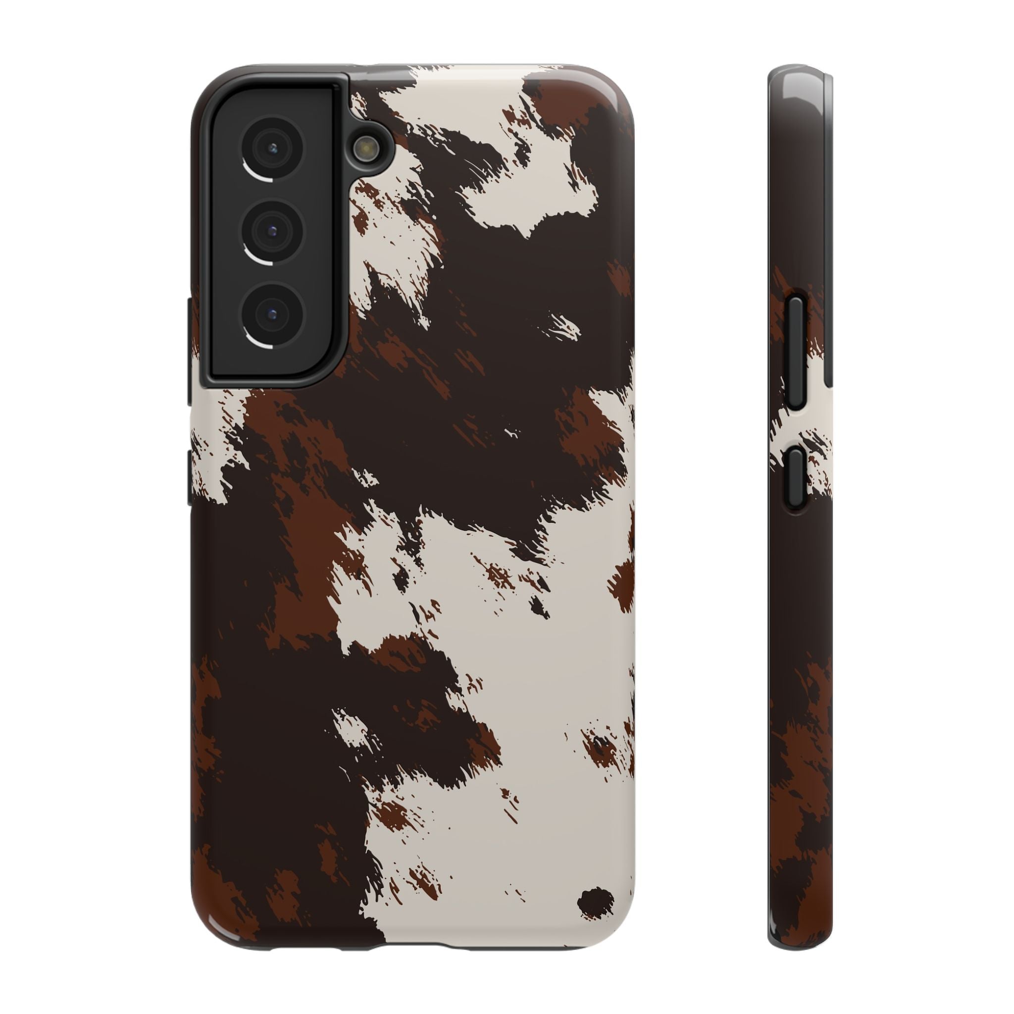Cowhide Print Impact Phone Case — Brown & Cream Protective Cover