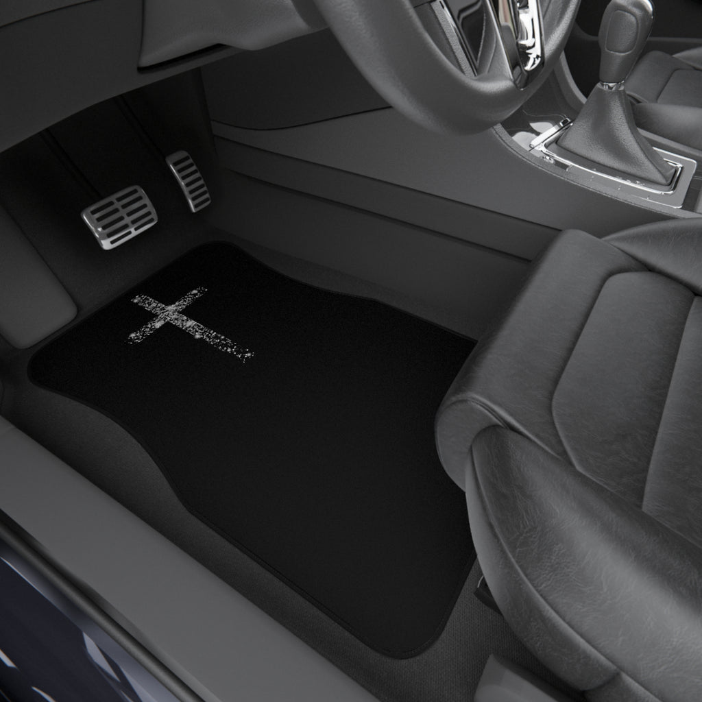 Religious Car Mats (Set of 4) — Black Floor Mats with Cross Design