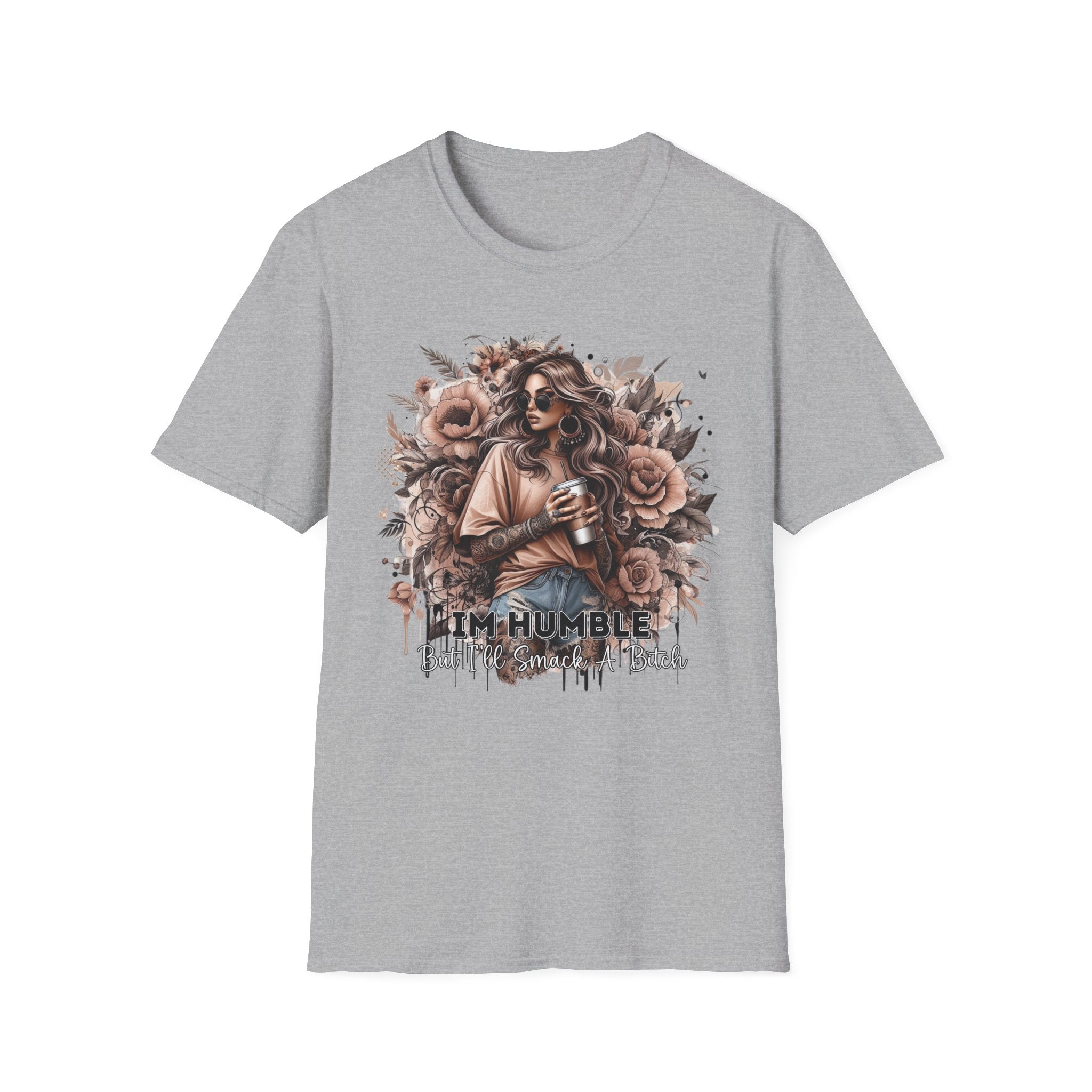 Graphic T-Shirt - 'Stay Humble' Floral Girl Vintage Coffee Tee