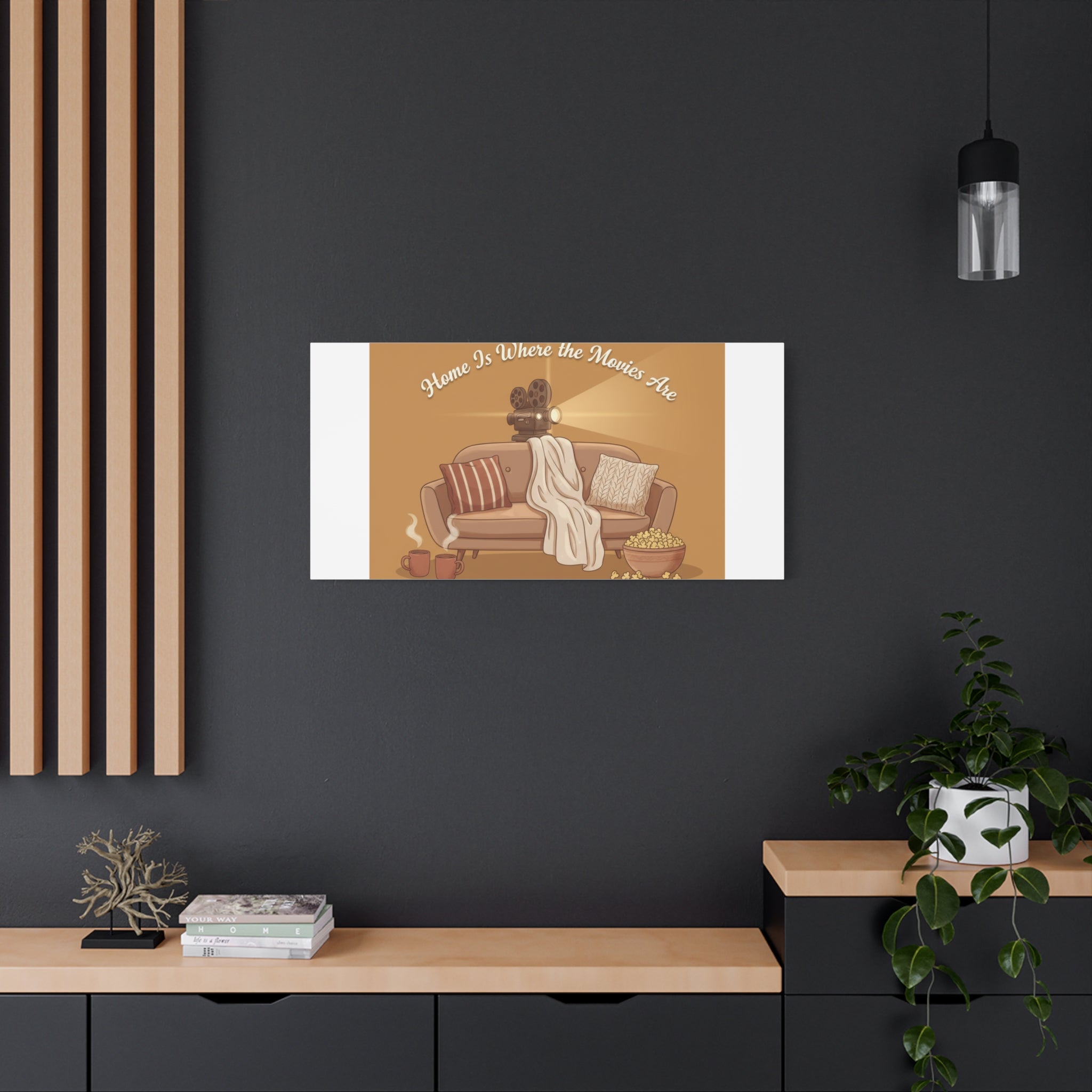 Home Is Where the Movies Are Canvas | cozy night art, home cinema decor
