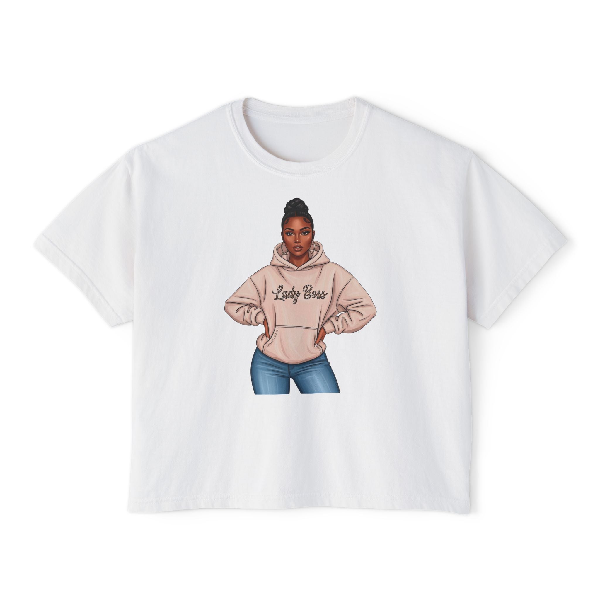 Women's Boxy Tee — 'Lady Boss' Graphic Crop Top, Confident Feminine Streetwear