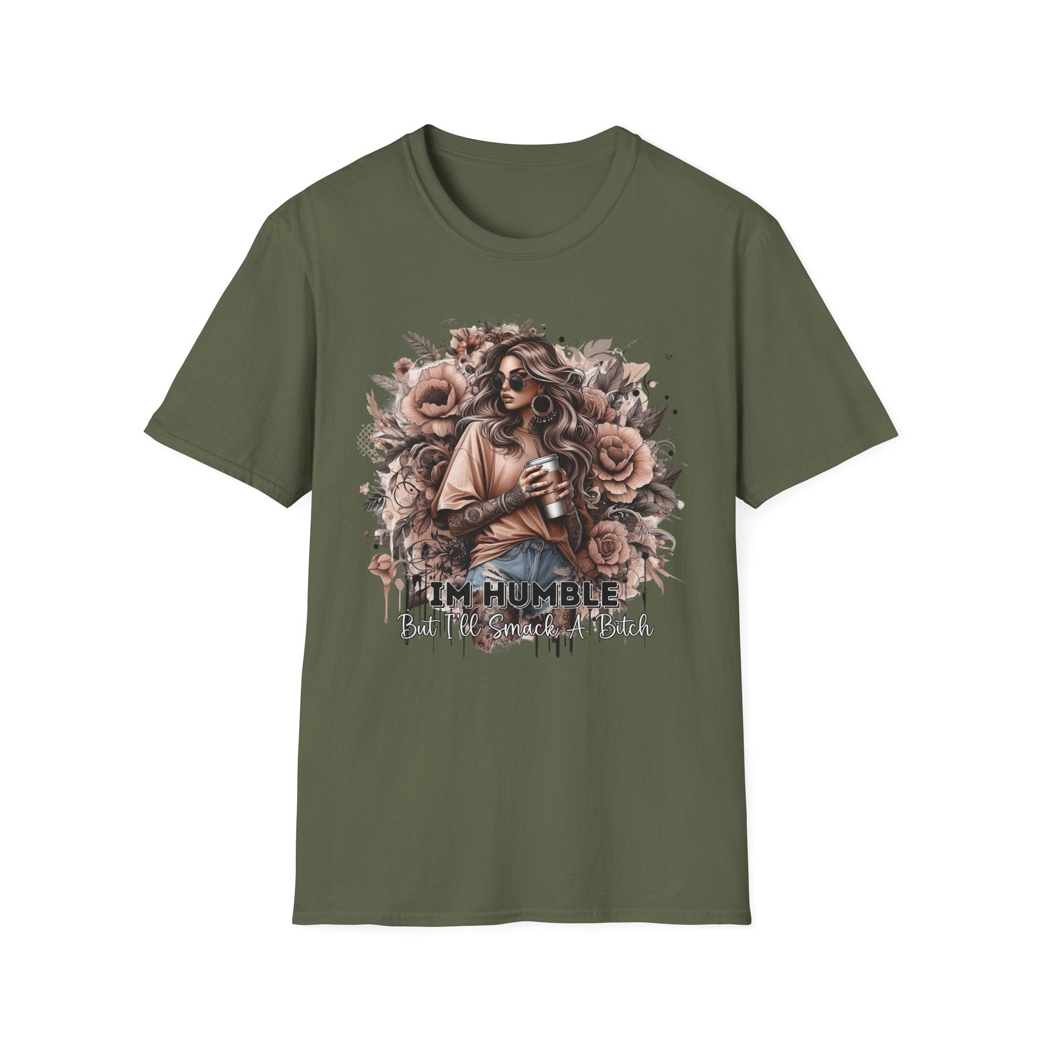 Graphic T-Shirt - 'Stay Humble' Floral Girl Vintage Coffee Tee