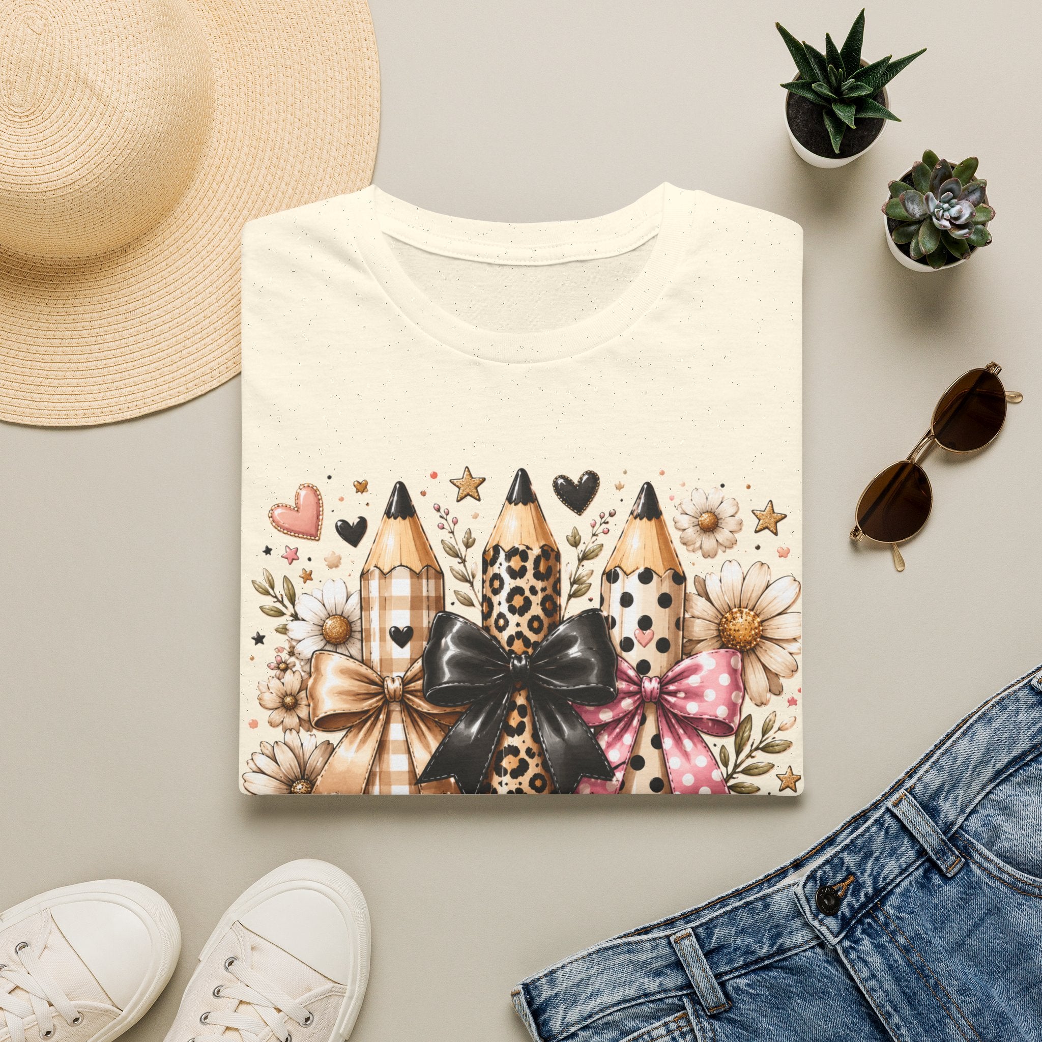 Teacher Pencil Trio Graphic T-Shirt — Leopard & Bow Back-to-School Tee