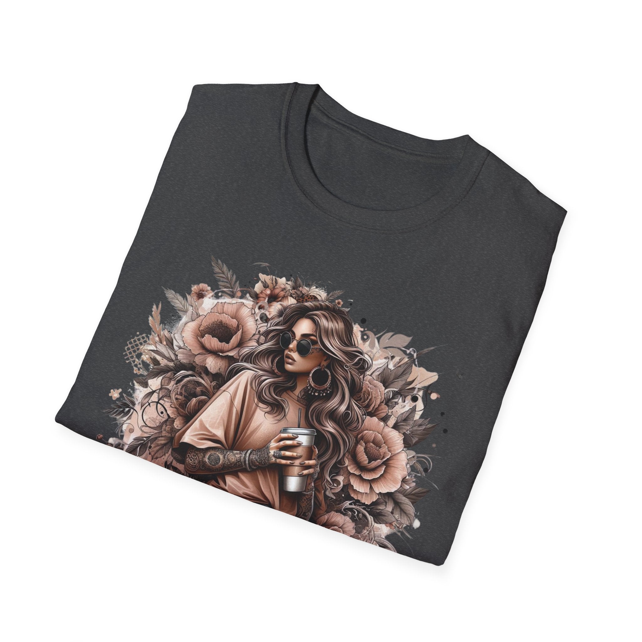 Graphic T-Shirt - 'Stay Humble' Floral Girl Vintage Coffee Tee