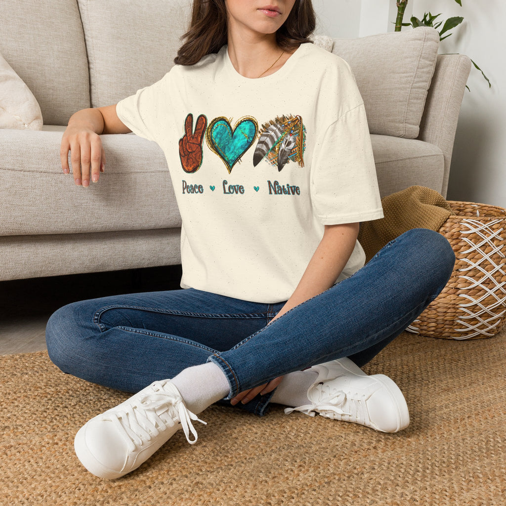 Peace Love Native T-Shirt — Boho Tribal Teal Heart Graphic Tee