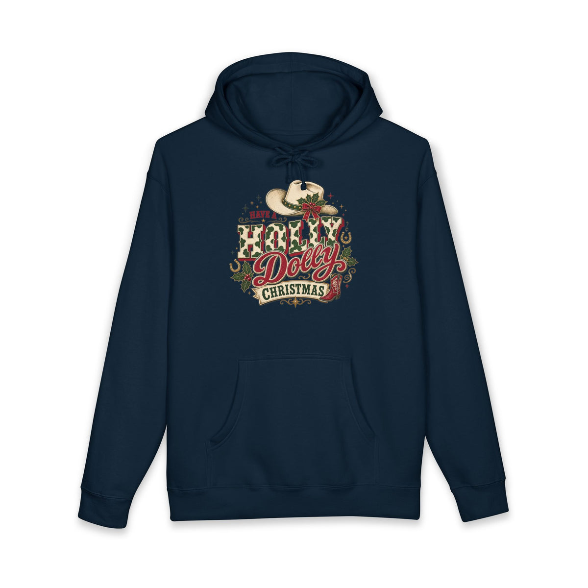 Christmas Cow Hoodie – Cute Highland Cow with Festive Lights & 'Merry Dolly Christmas' Design
