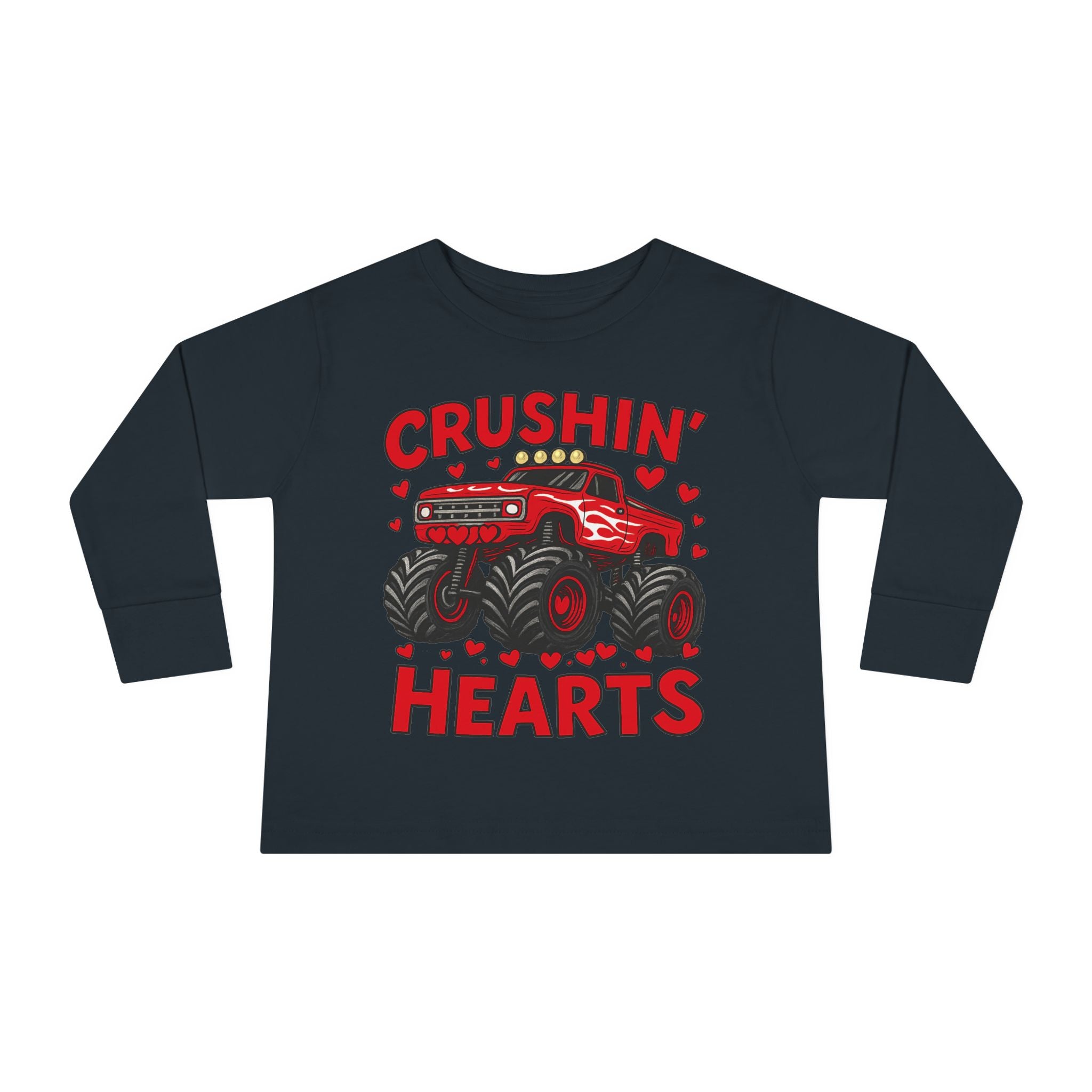 Crushin' Hearts Toddler Long Sleeve Tee - Monster Truck Valentine Shirt