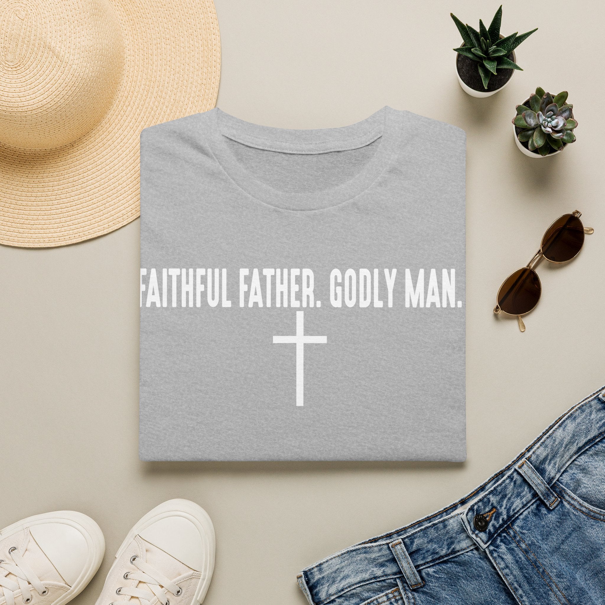 Faithful Father Godly Man T-Shirt – Christian Cross Tee for Dads & Men