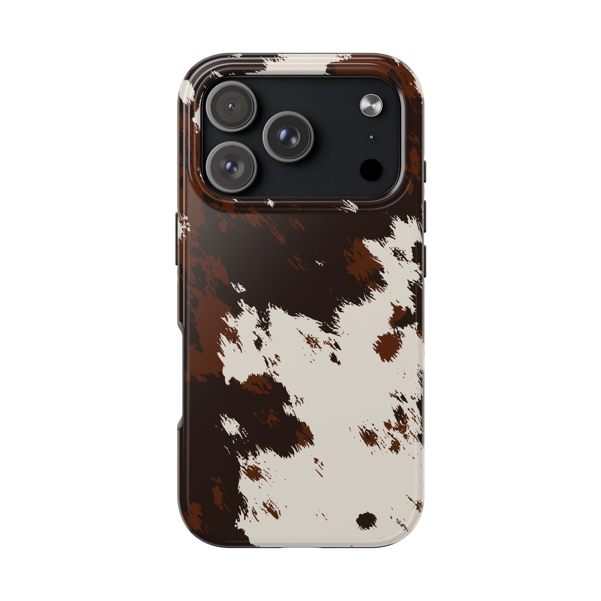 Cowhide Print Tough Phone Case — Brown & White Western Rugged Protection