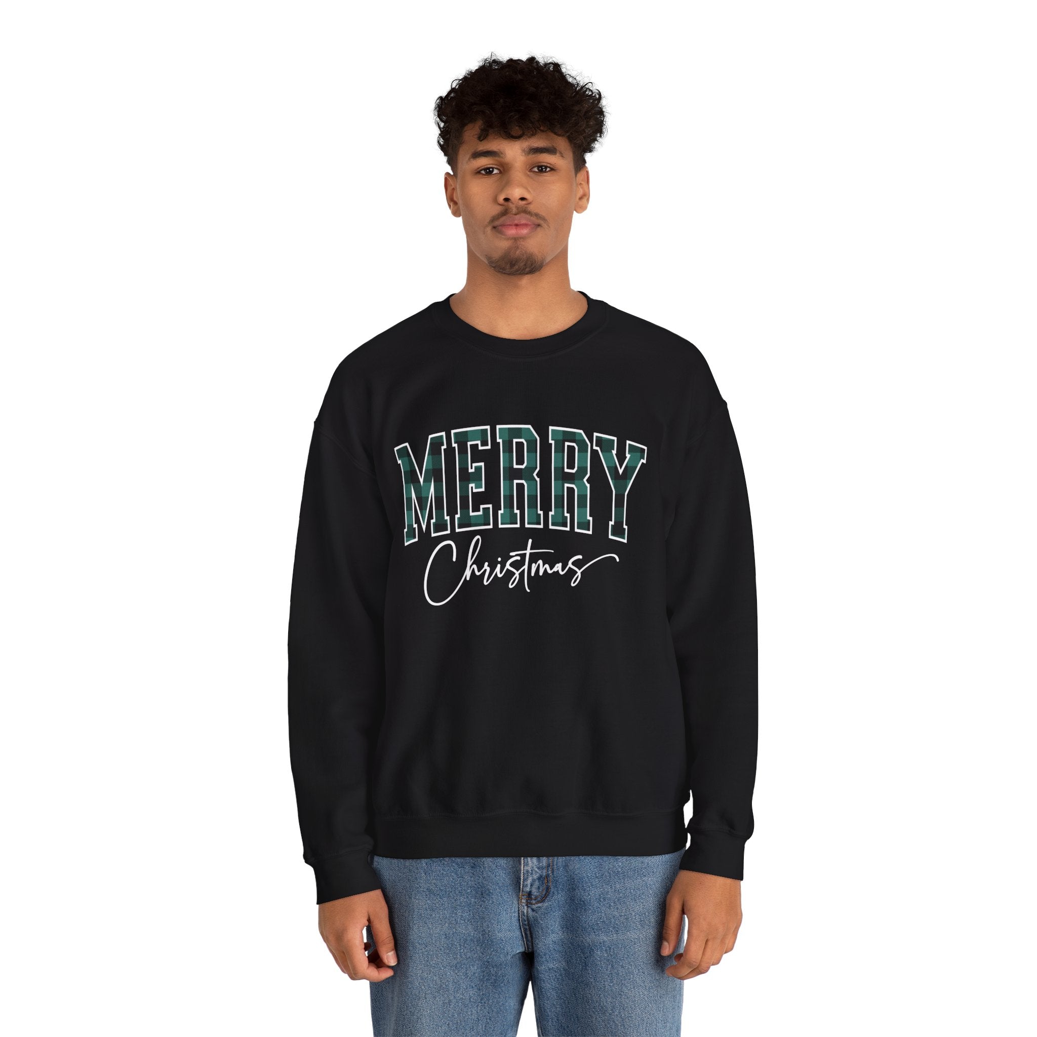 Merry Christmas Crewneck Sweatshirt – Plaid Holiday Graphic Crew