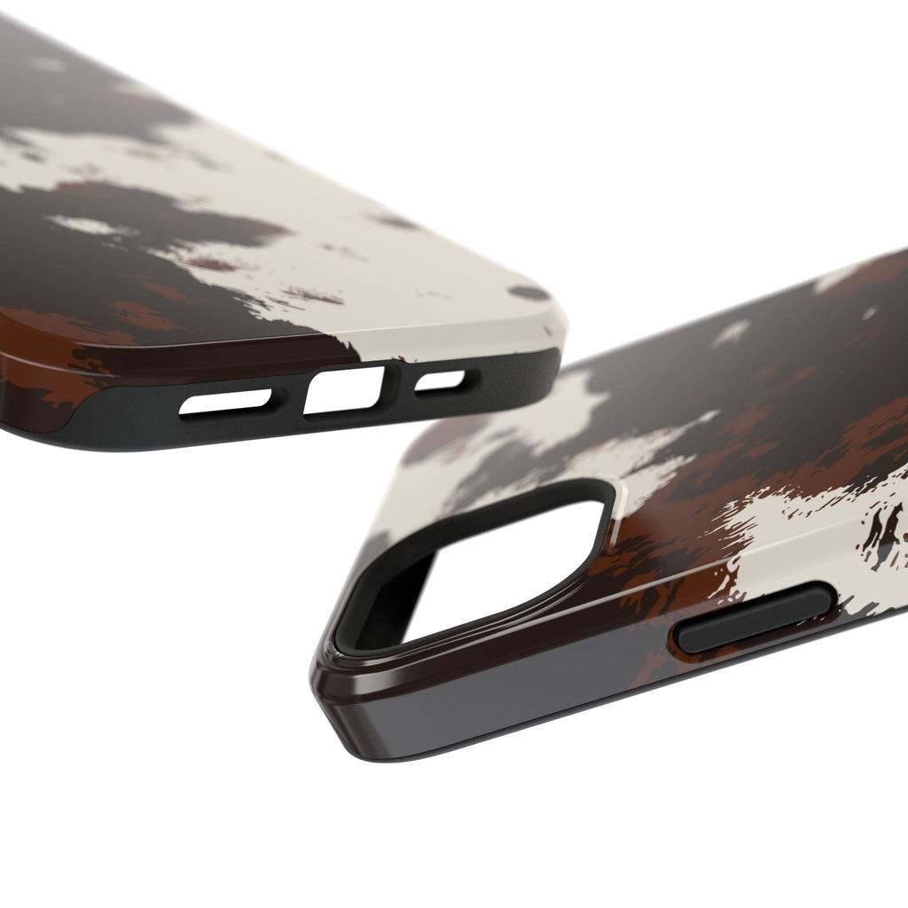Cowhide Print Impact Phone Case — Brown & Cream Protective Cover