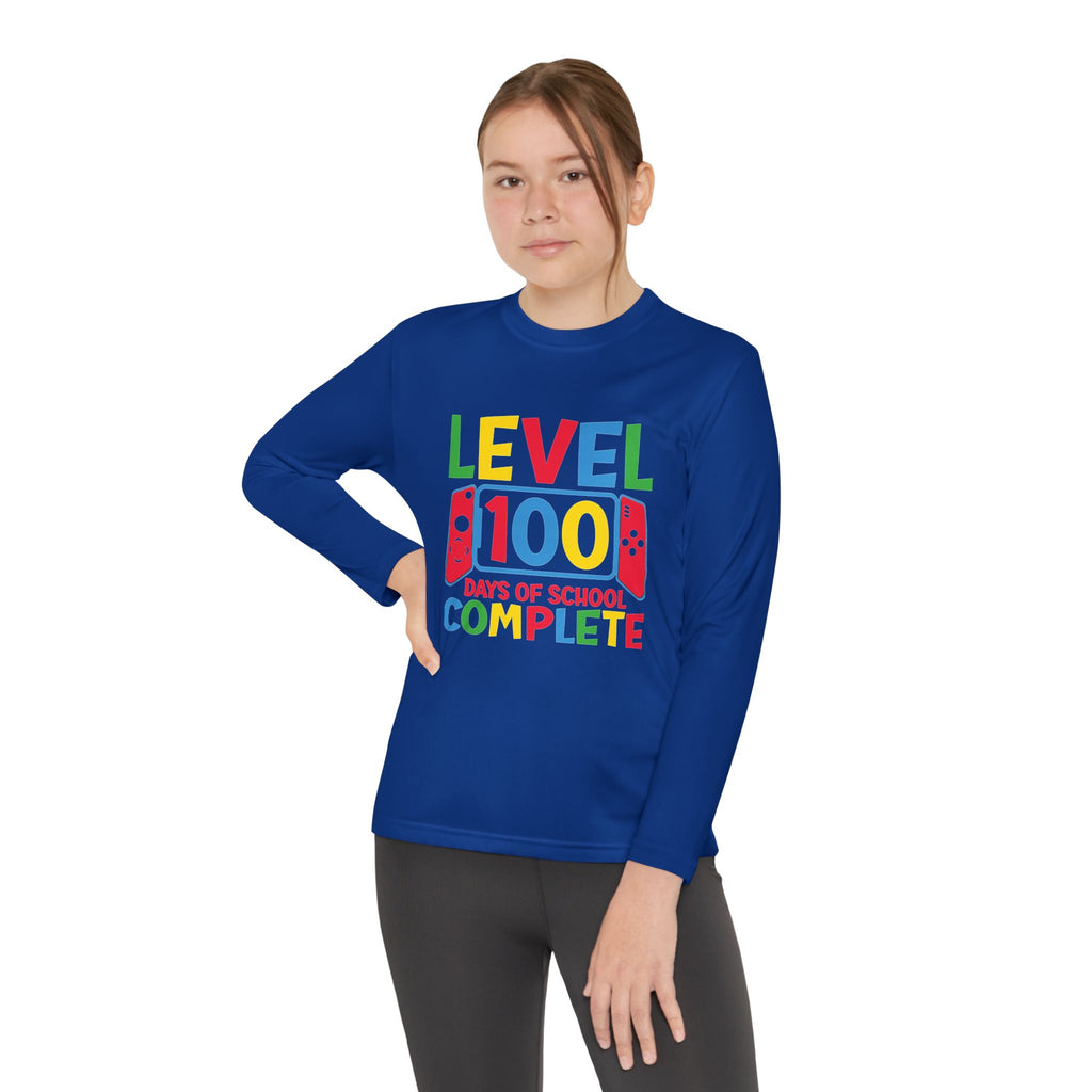 Youth Long Sleeve Shirt - "Level 100 Days of School Complete" 100th Day Celebration Tee