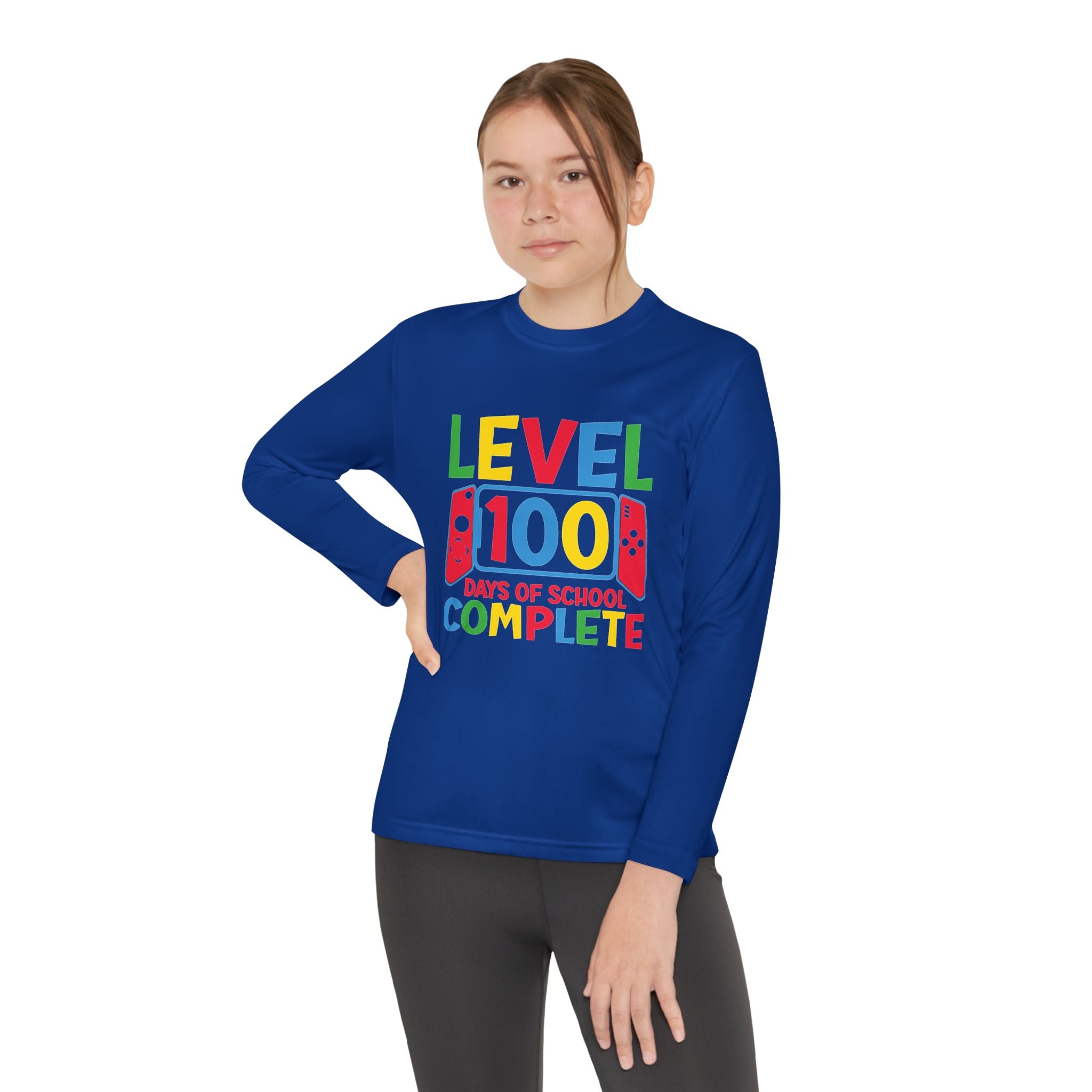 Youth Long Sleeve Shirt - "Level 100 Days of School Complete" 100th Day Celebration Tee